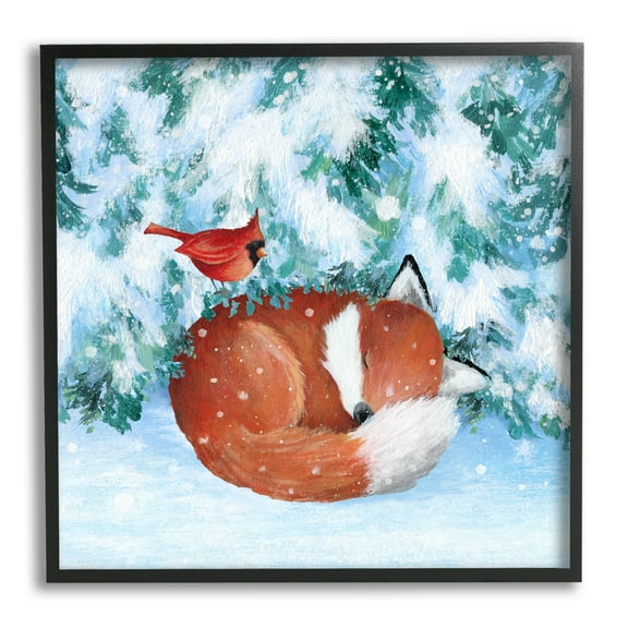 Stupell Industries Sleeping Fox in Snow Animals & Insects Painting Black Framed Art Print Wall Art, 12 x 12