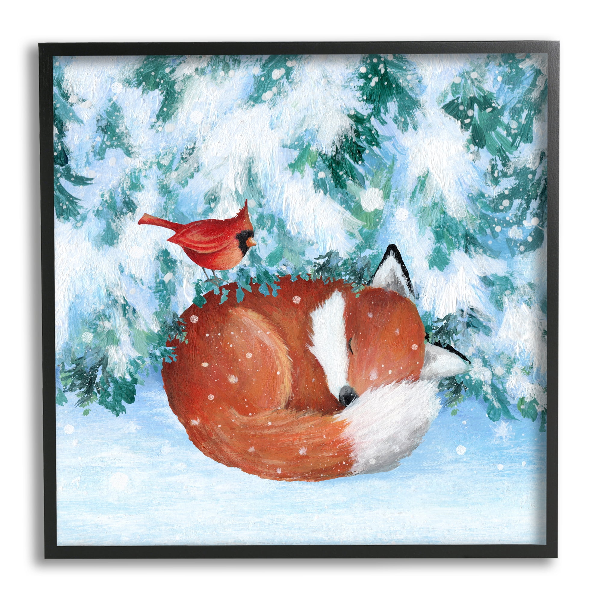 Stupell Industries Sleeping Fox in Snow Animals & Insects Painting Black Framed Art Print Wall Art, 17 x 17