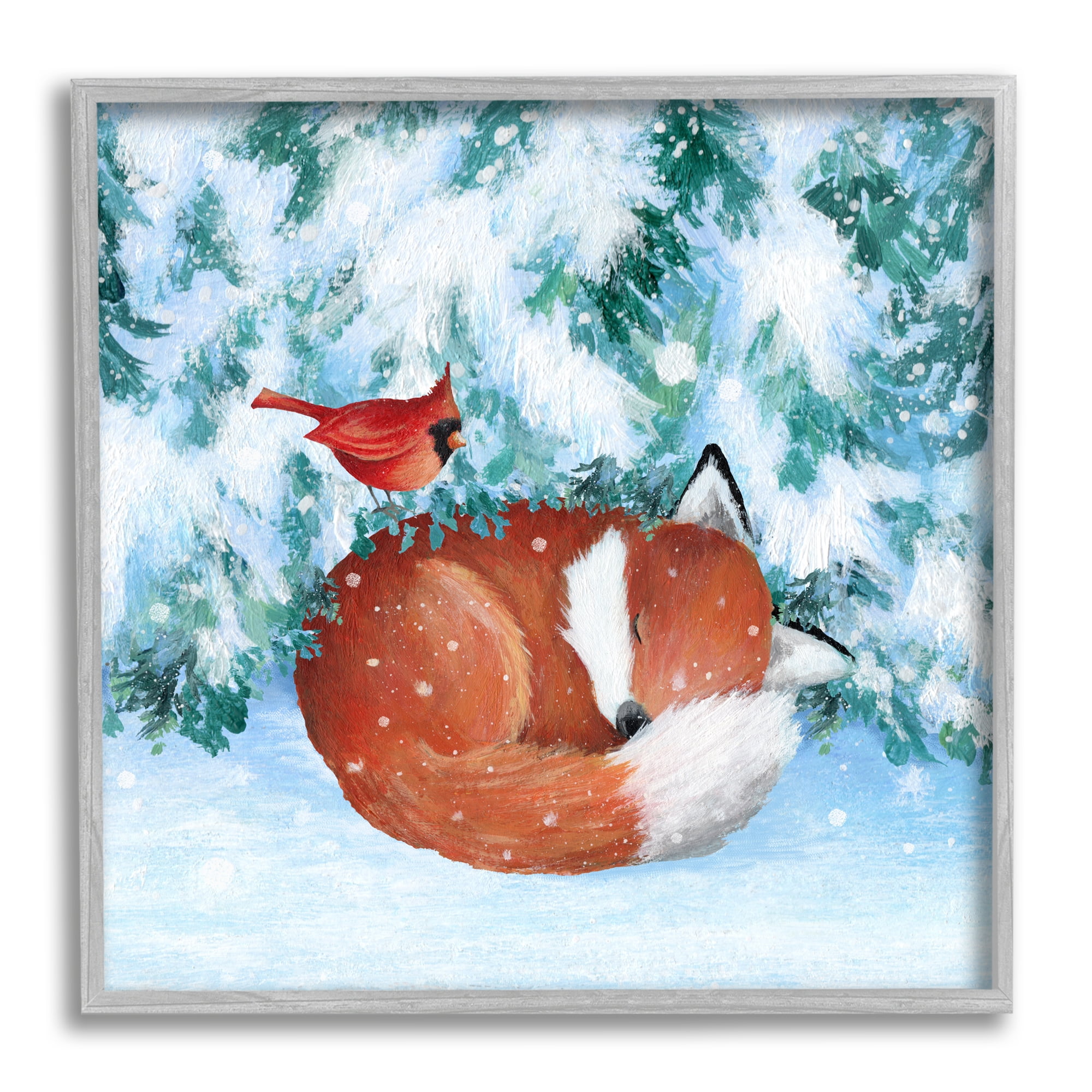 Stupell Industries Sleeping Fox in Snow Animals & Insects Painting Gray Framed Art Print Wall Art, 24 x 24