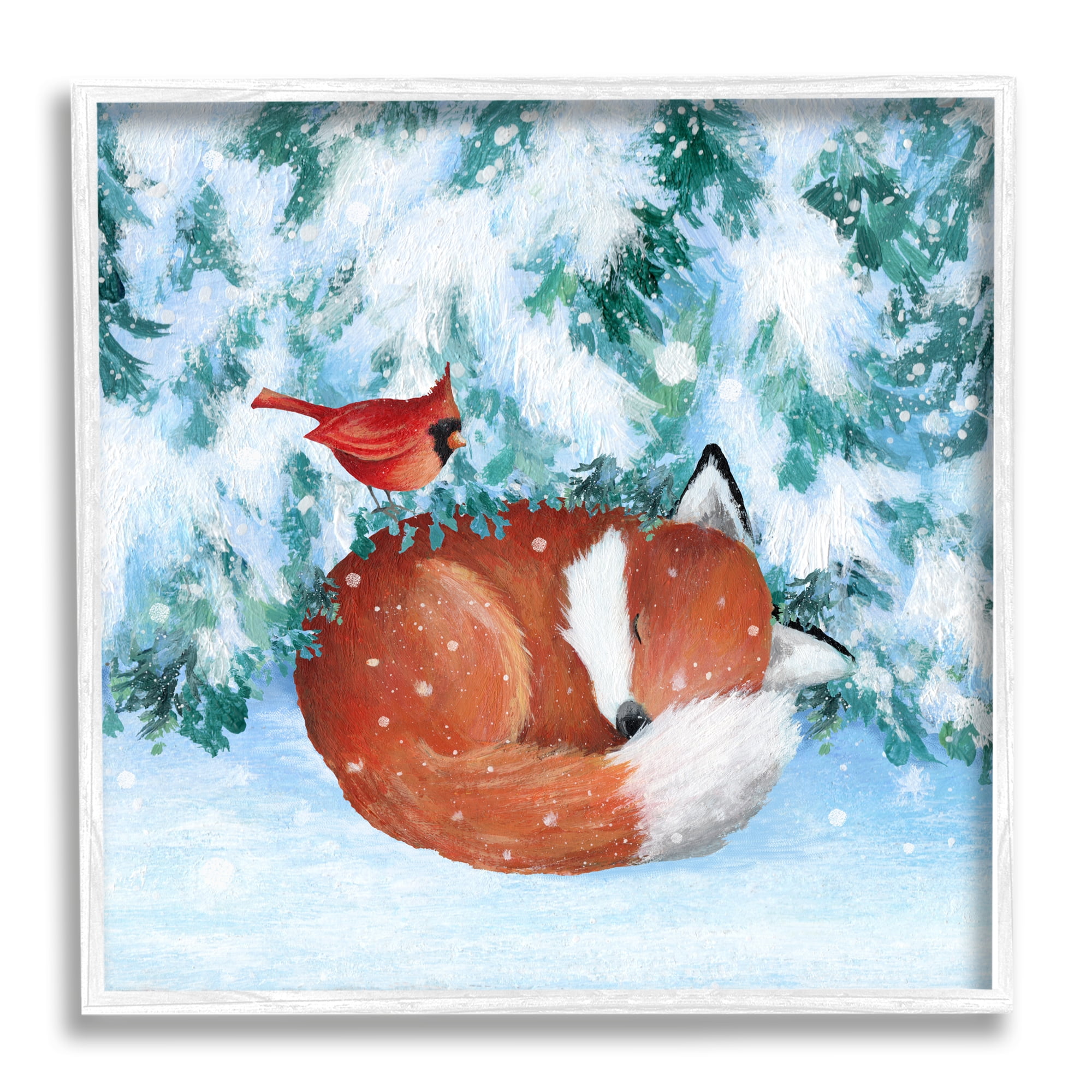 Stupell Industries Sleeping Fox in Snow Animals & Insects Painting White Framed Art Print Wall Art, 17 x 17