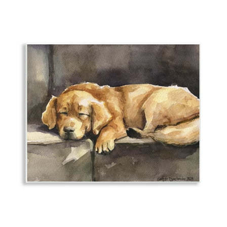 Stupell Industries Sleeping Golden Retriever Animals Painting Unframed Art Print Wall Art, 14 x 11