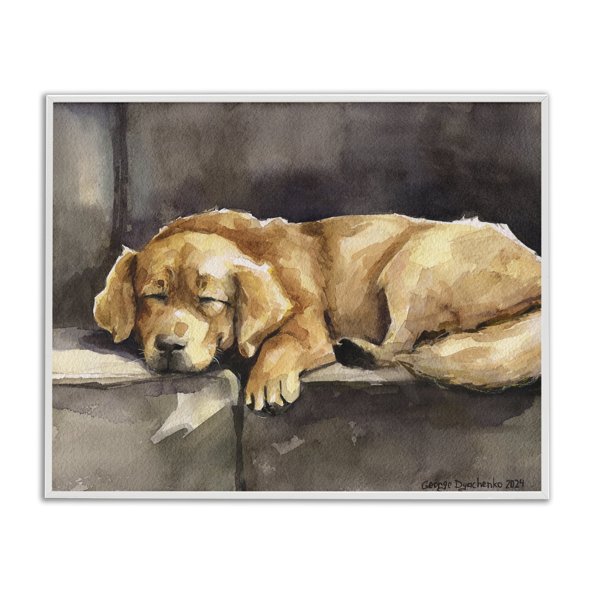 Stupell Industries Sleeping Golden Retriever Animals Painting White Framed Art Print Wall Art, 30 x 24