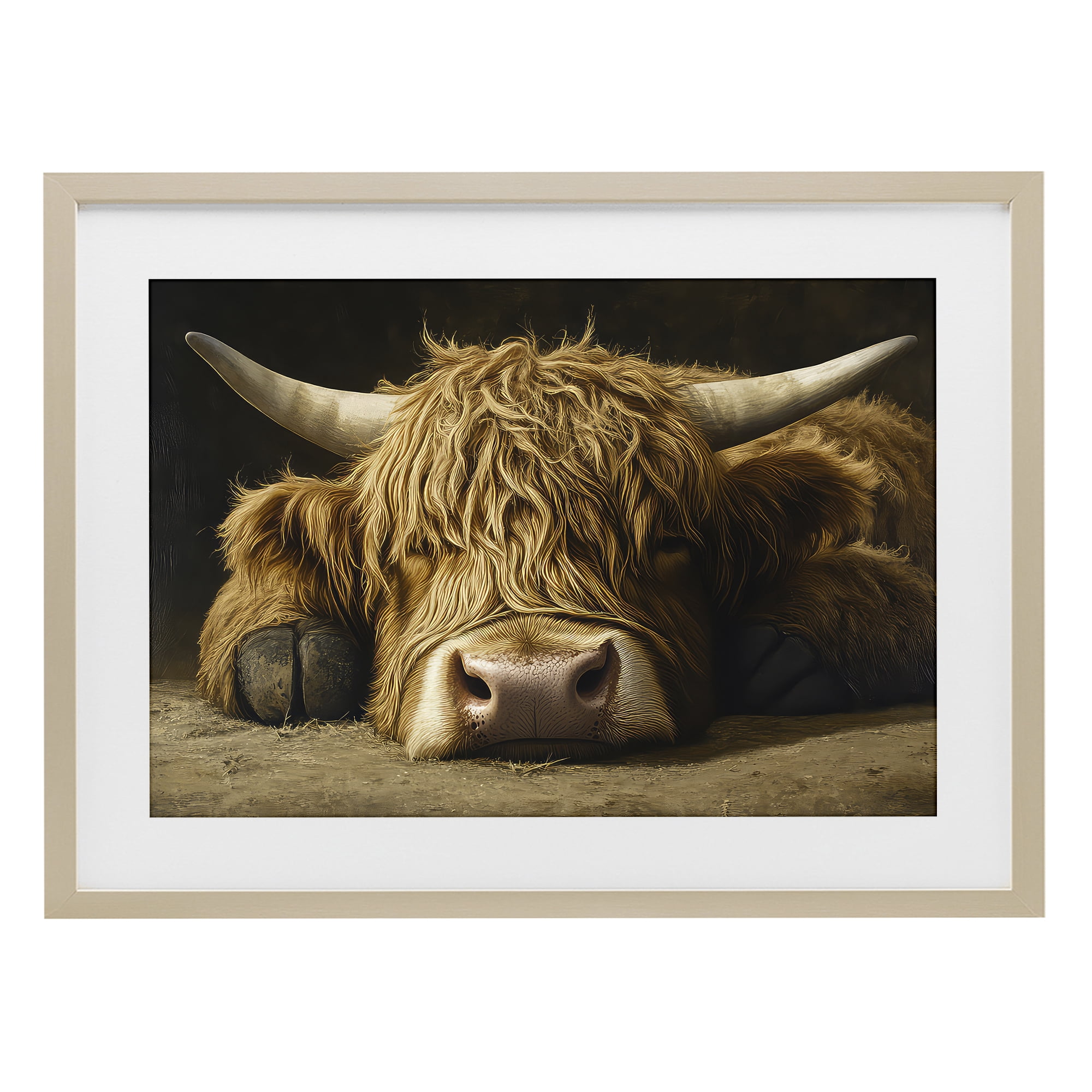 Stupell Industries Sleeping Highland Cow & Hoof Birch Framed Print Under Glass, design by The Wands Want