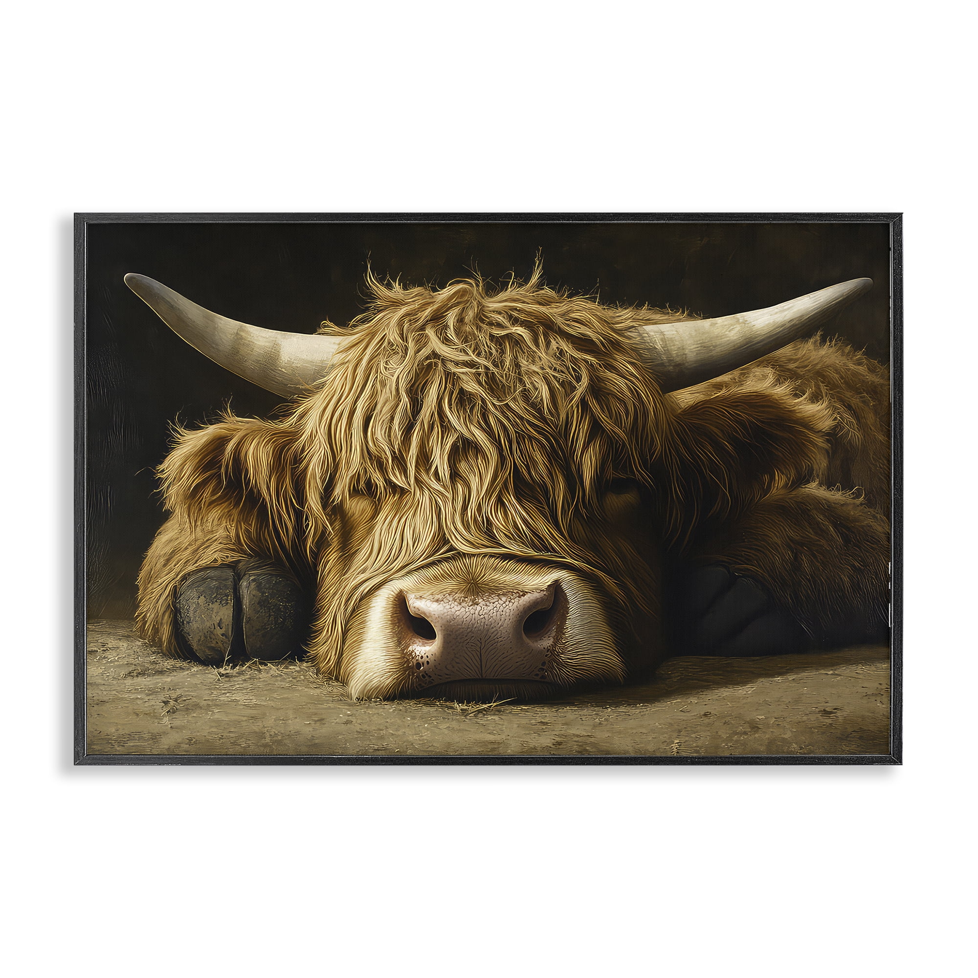 Stupell Industries Sleeping Highland Cow & Hoof Black Framed Giclee Art, design by The Wands Want