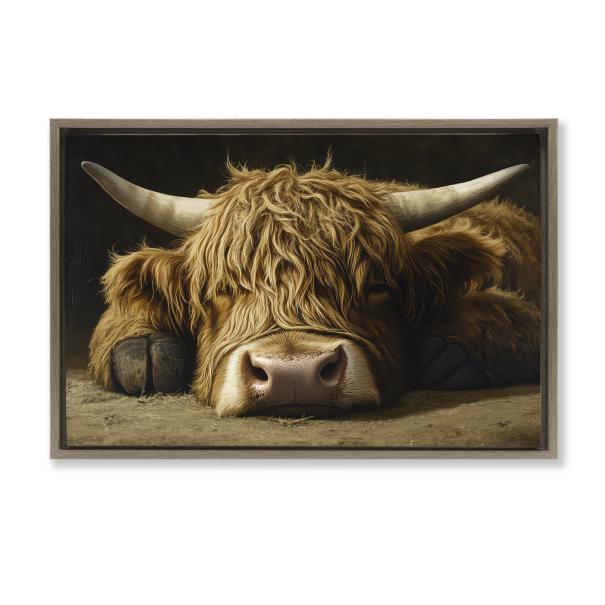 Stupell Industries Sleeping Highland Cow & Hoof Brown Framed Floater Canvas Wall Art, design by The Wands Want
