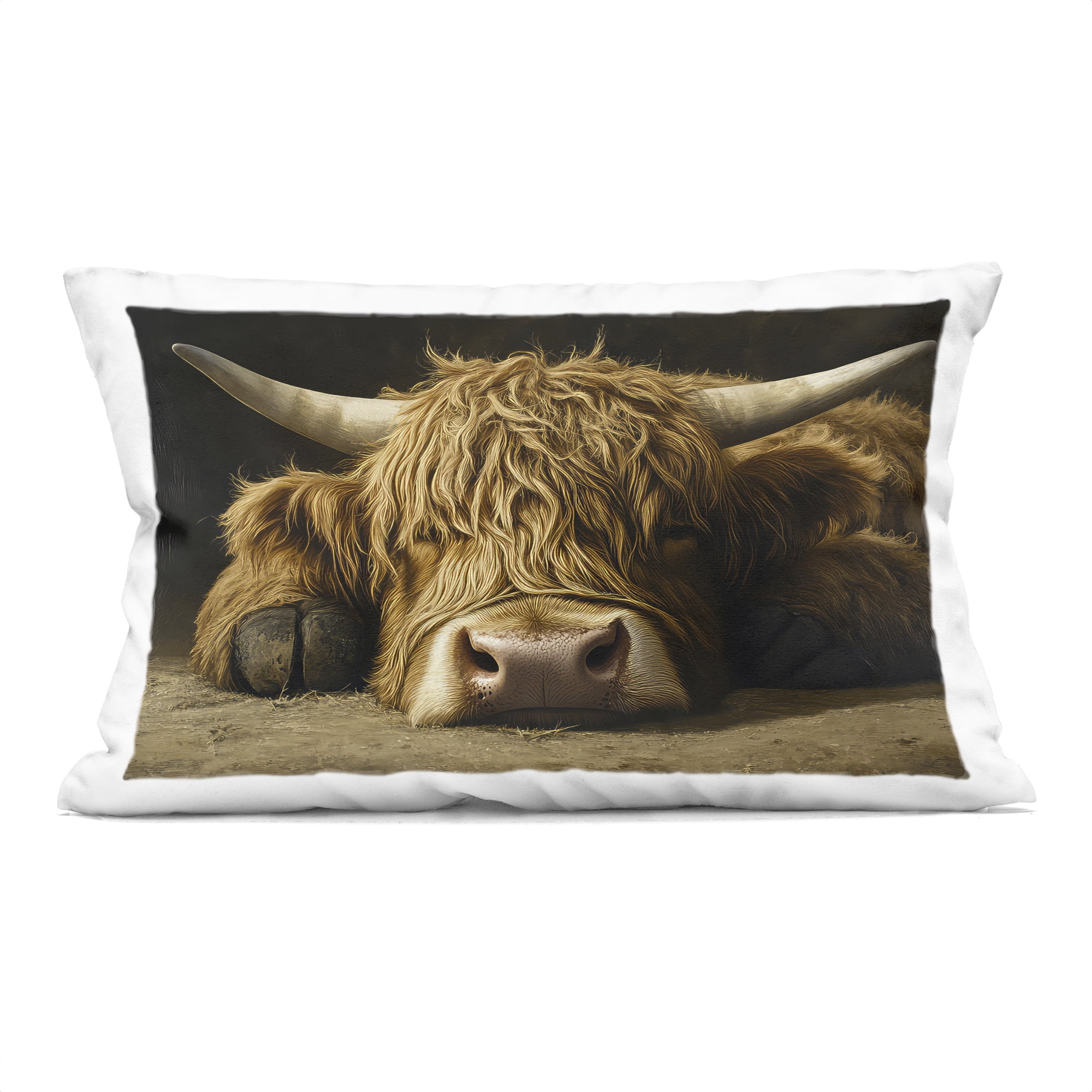Stupell Industries Sleeping Highland Cow & Hoof Decorative Printed Throw Pillow, design by The Wands Want, 14 x 7 x 20