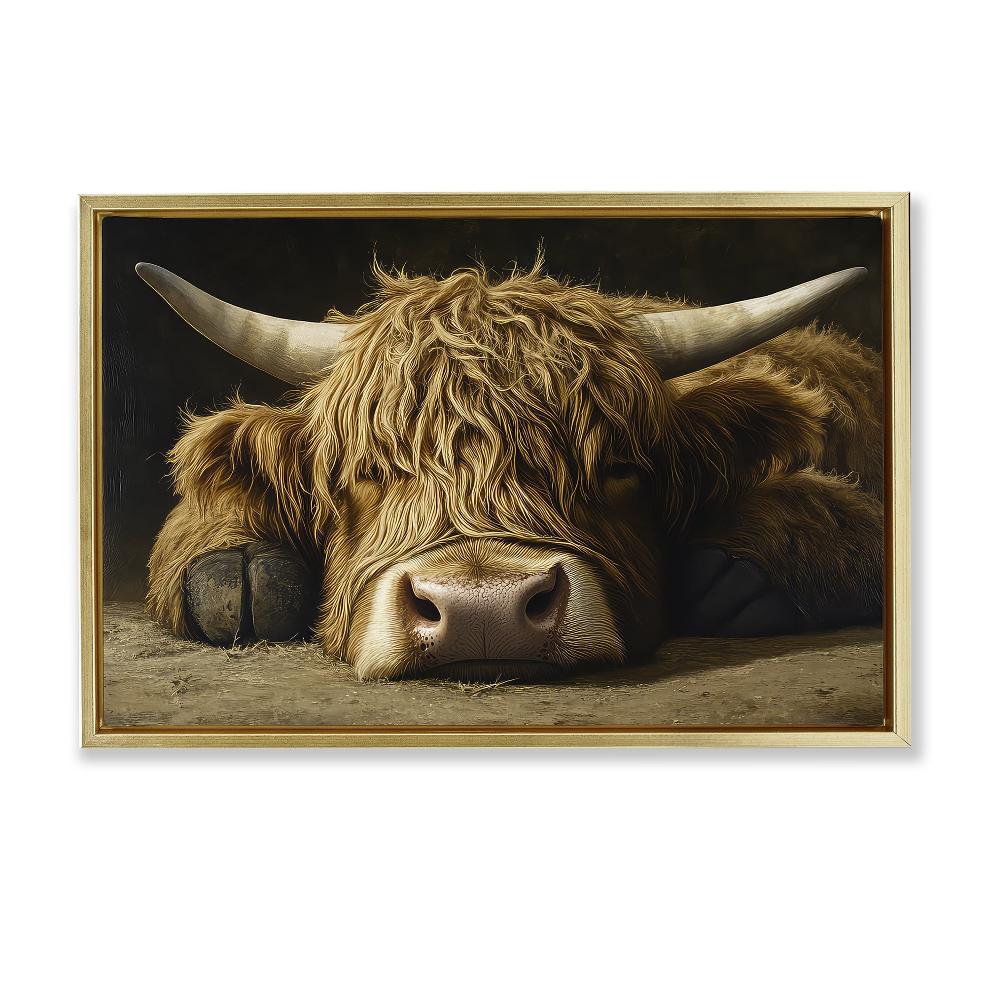 Stupell Industries Sleeping Highland Cow & Hoof Gold Framed Floater Canvas Wall Art, design by The Wands Want