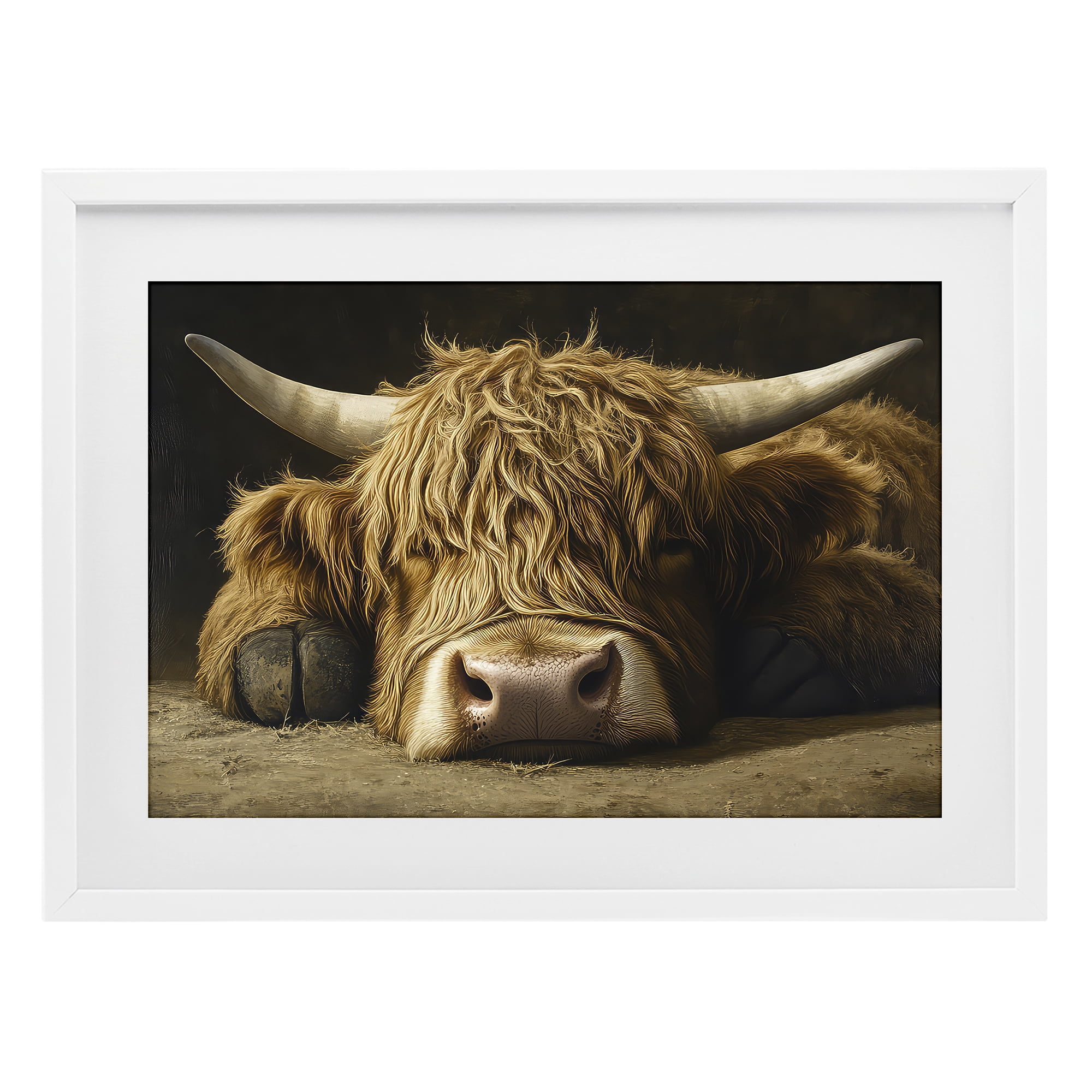 Stupell Industries Sleeping Highland Cow & Hoof White Framed Print Under Glass, design by The Wands Want