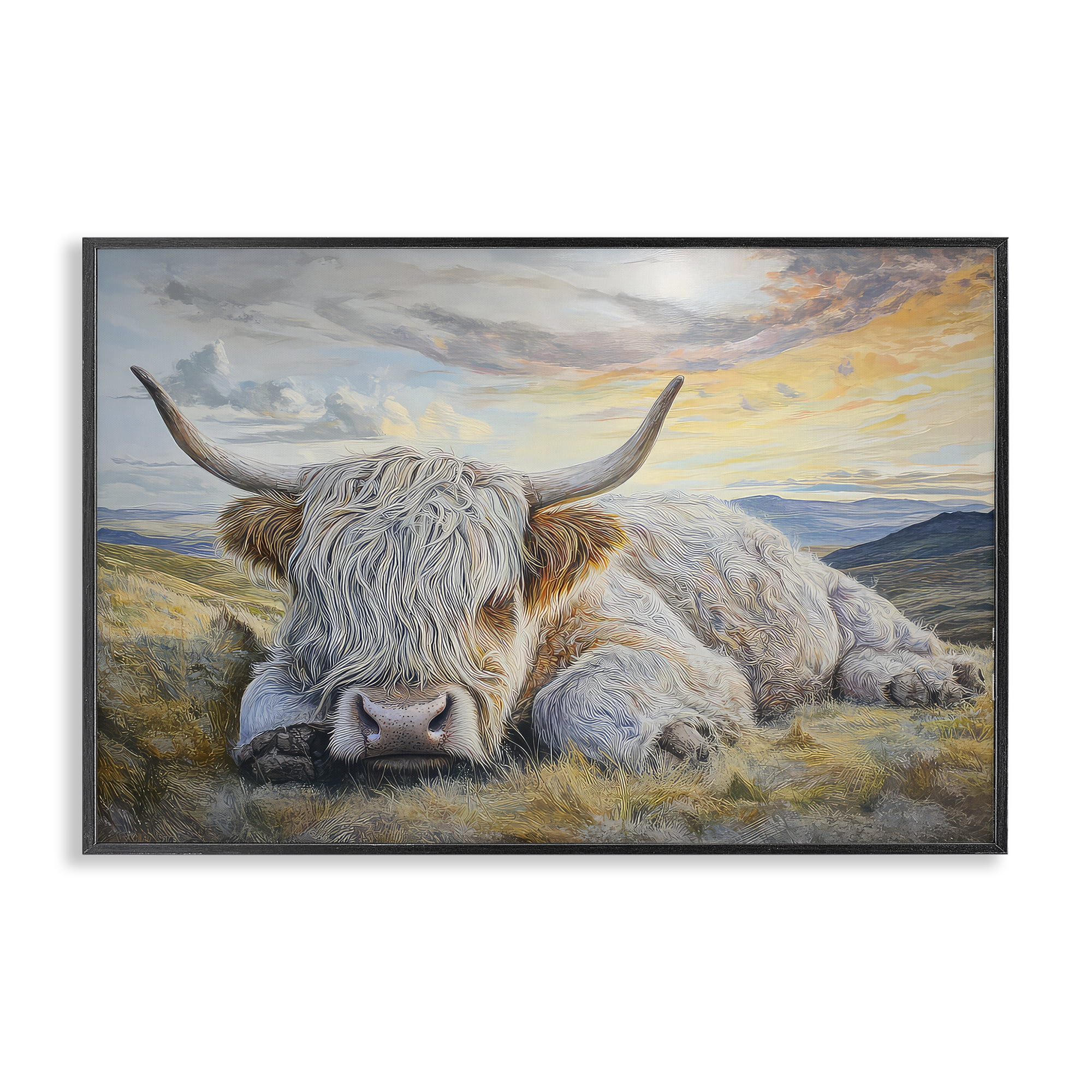 Stupell Industries Sleeping Highland Cow Pastoral Black Framed Giclee Art, design by The Wands Want