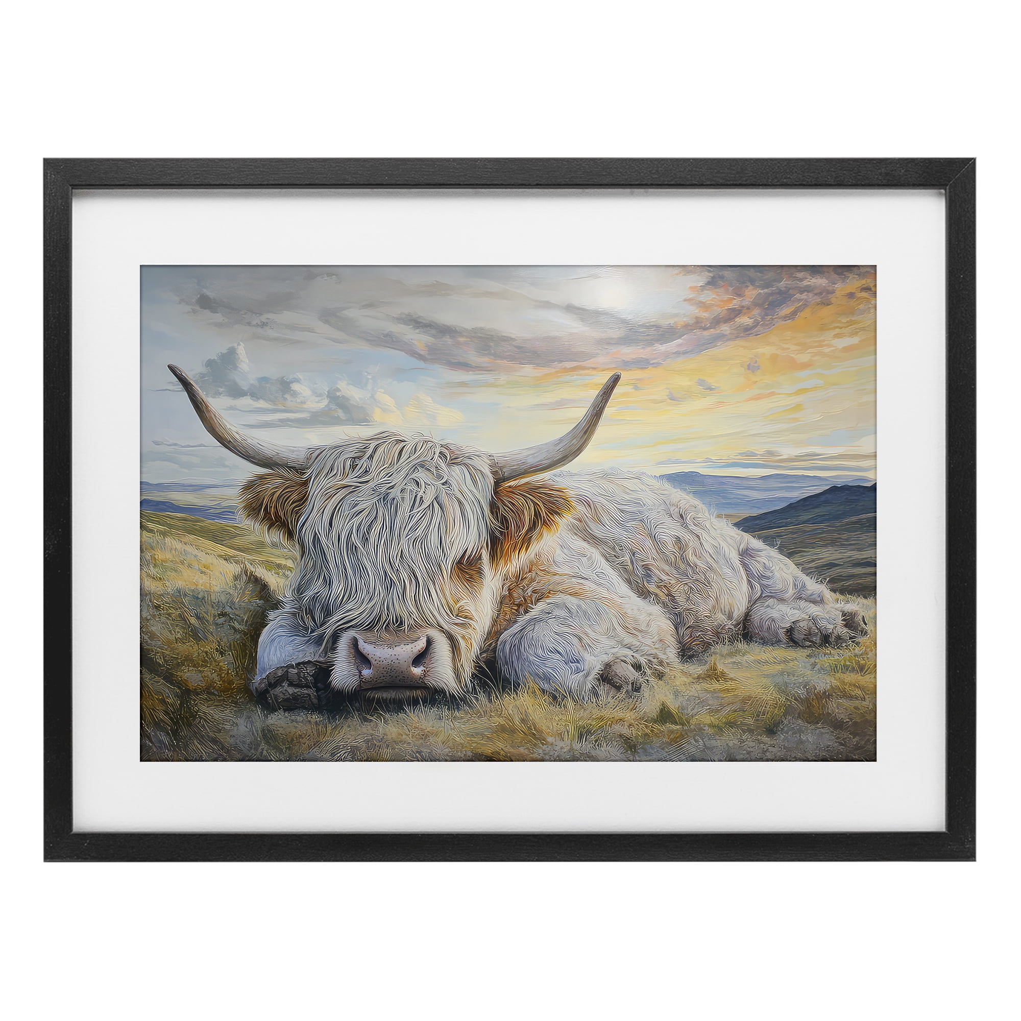 Stupell Industries Sleeping Highland Cow Pastoral Black Framed Print Under Glass, design by The Wands Want