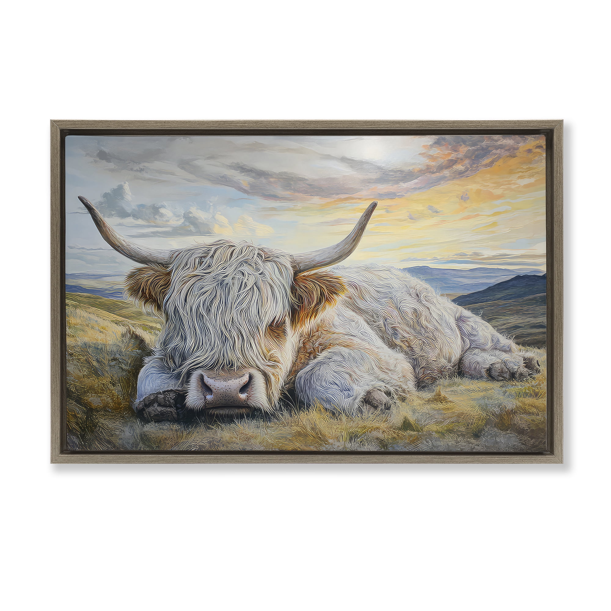 Stupell Industries Sleeping Highland Cow Pastoral Brown Framed Floater Canvas Wall Art, design by The Wands Want