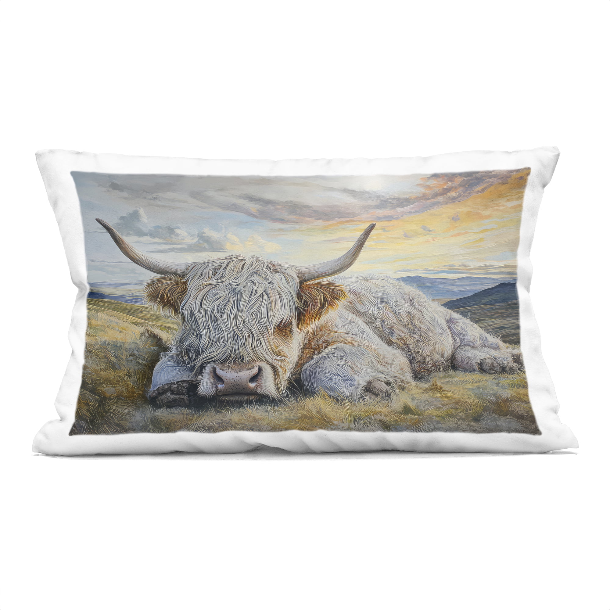 Stupell Industries Sleeping Highland Cow Pastoral Decorative Printed Throw Pillow, design by The Wands Want, 14 x 7 x 20