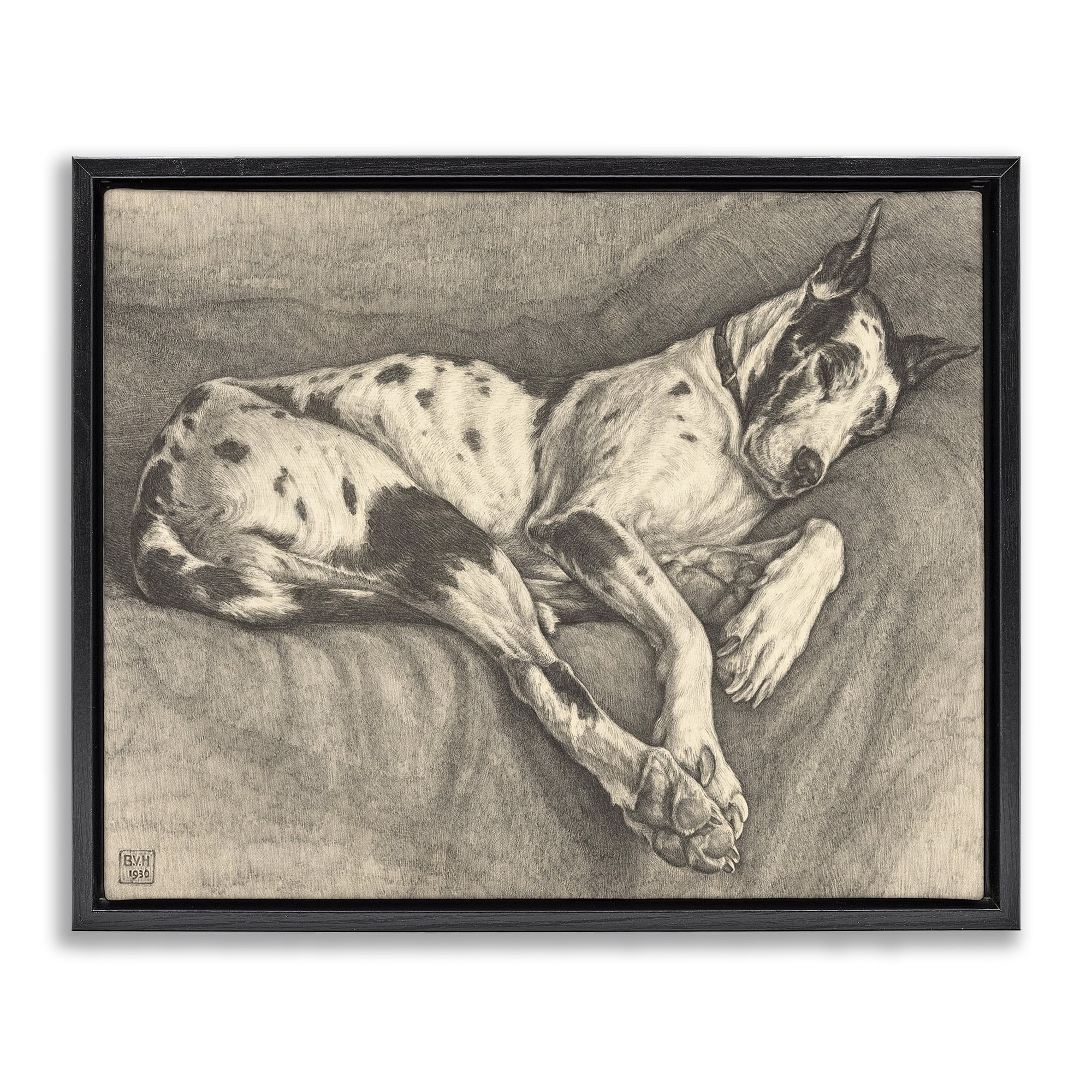 Stupell Industries Sleeping Hound Drawing Black Framed Floater Canvas Wall Art, design by Bertha Van Hasselt