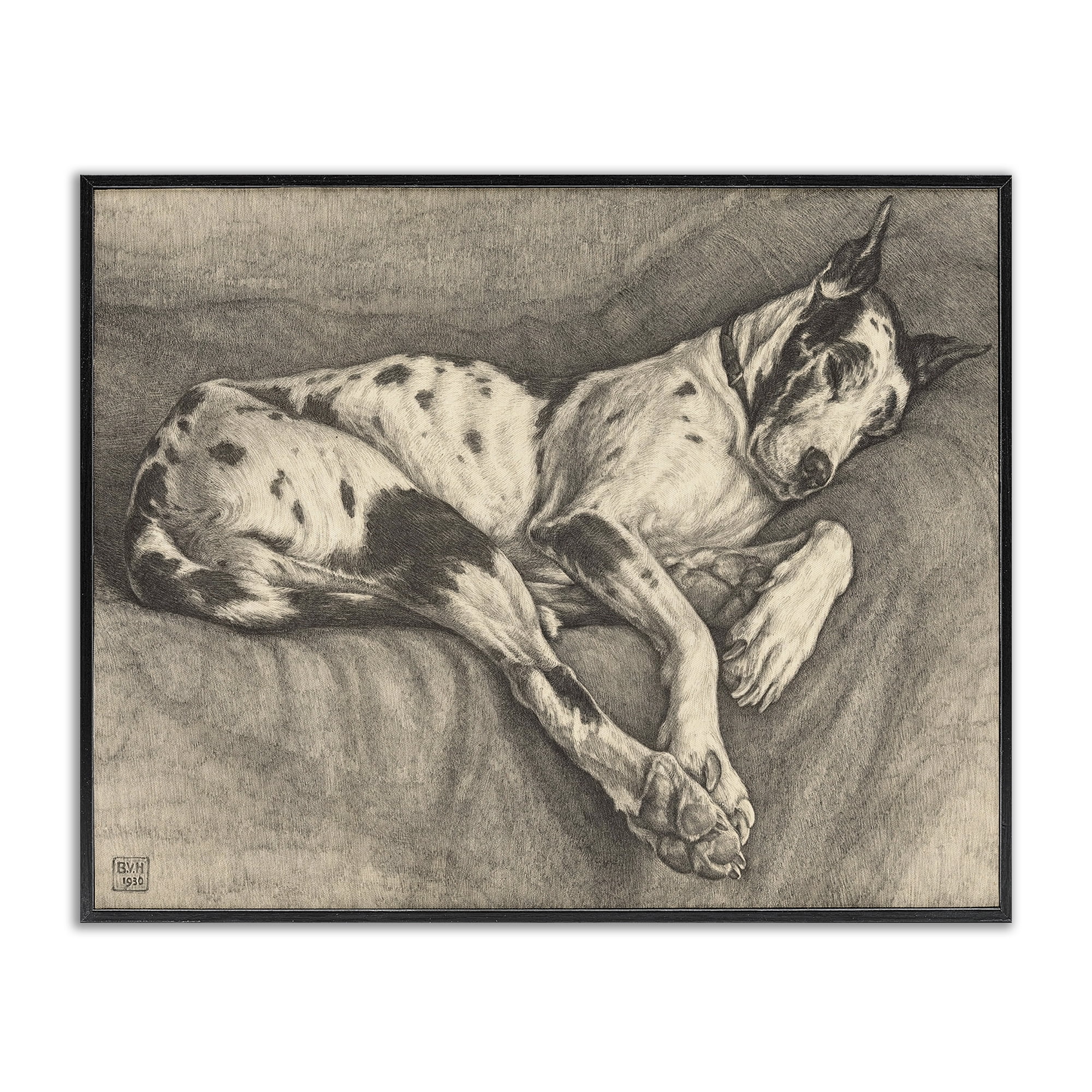 Stupell Industries Sleeping Hound Drawing Black Framed Giclee Art, design by Bertha Van Hasselt