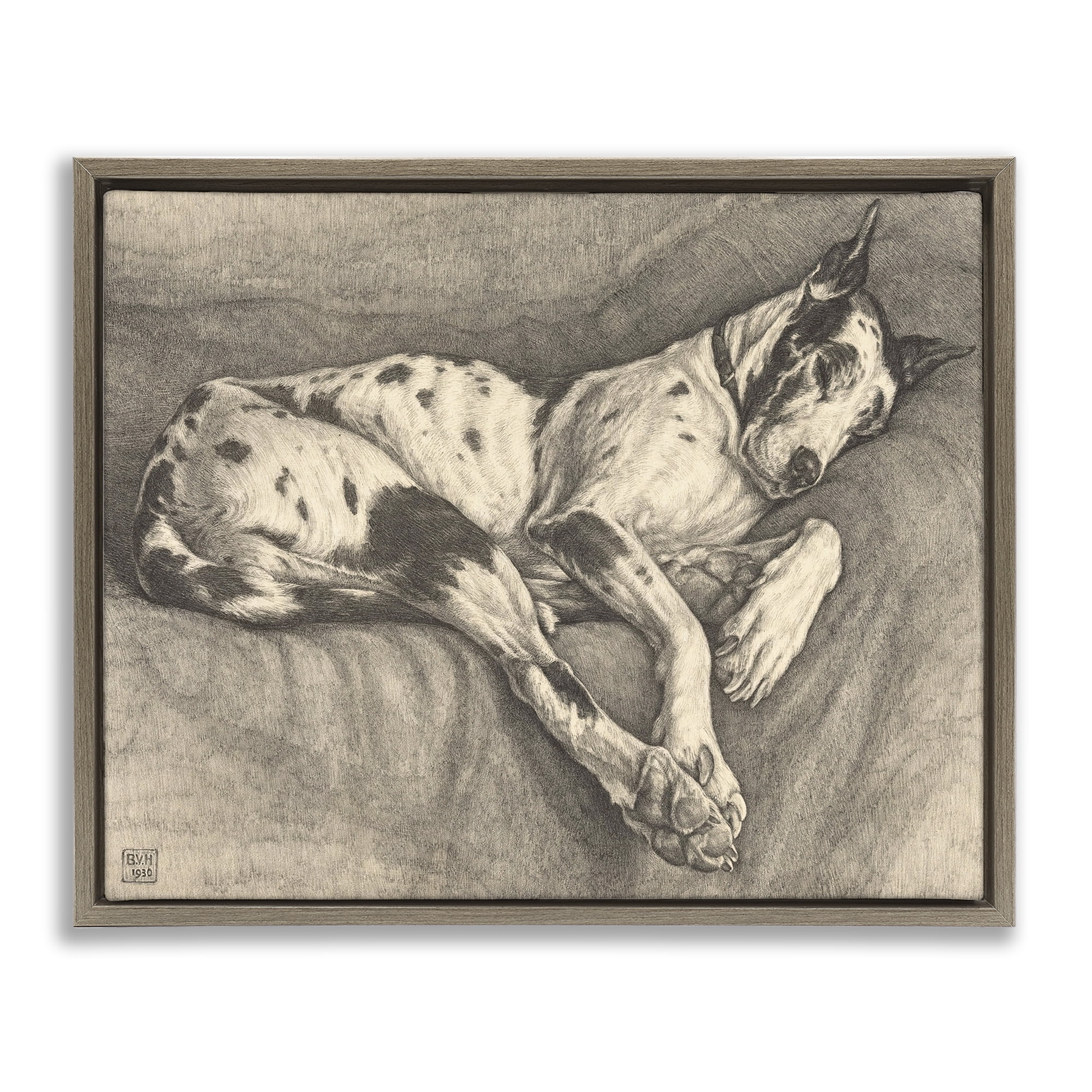 Stupell Industries Sleeping Hound Drawing Brown Framed Floater Canvas Wall Art, design by Bertha Van Hasselt
