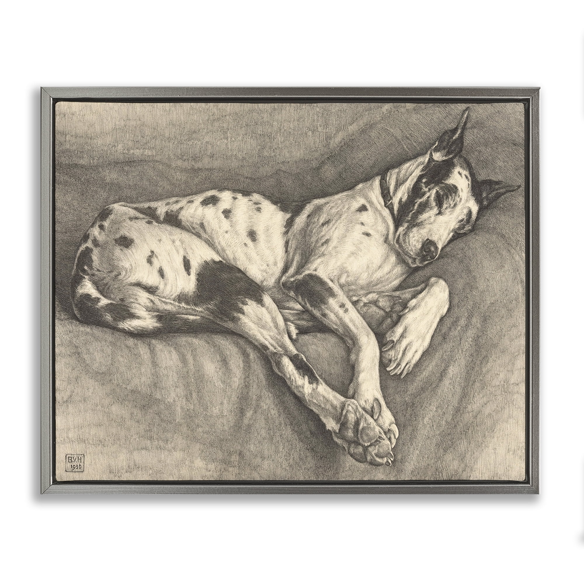 Stupell Industries Sleeping Hound Drawing Gray Framed Floater Canvas Wall Art, design by Bertha Van Hasselt