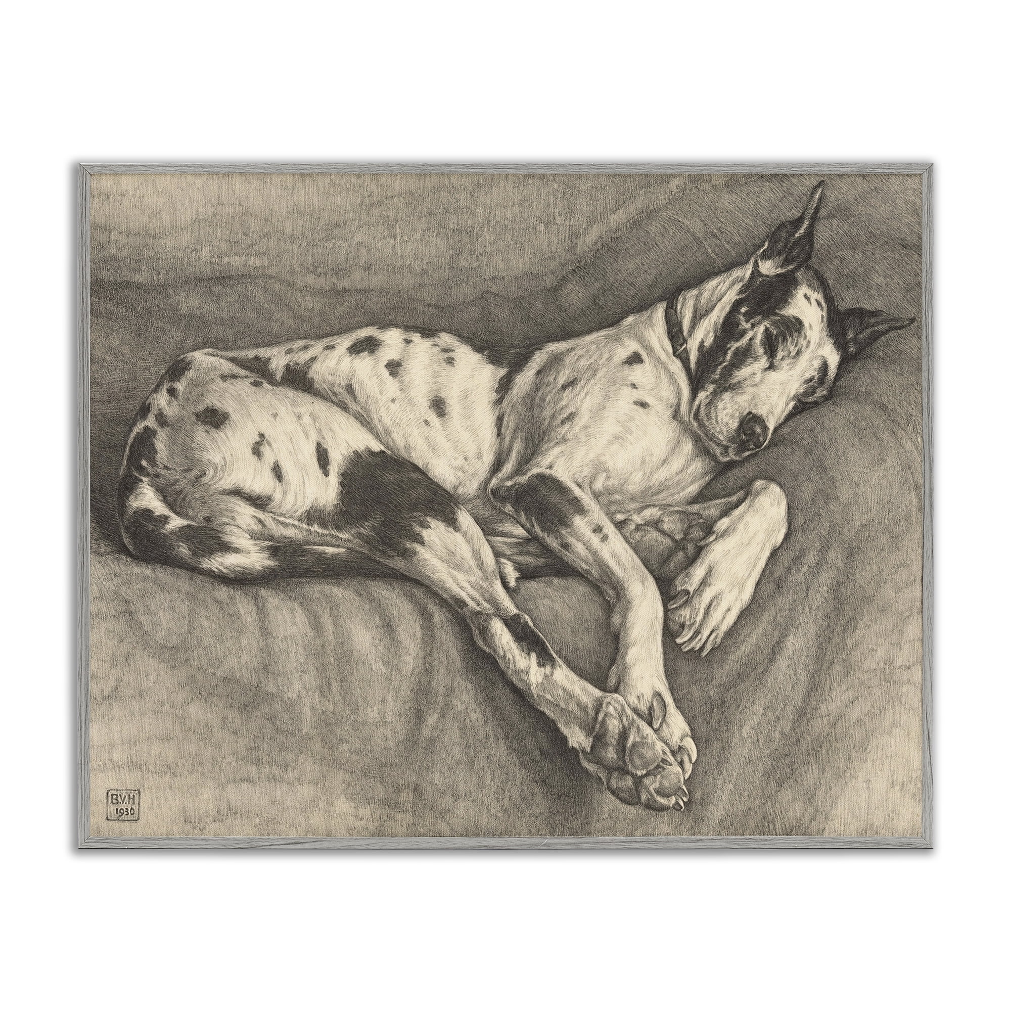 Stupell Industries Sleeping Hound Drawing Gray Framed Giclee Art, design by Bertha Van Hasselt