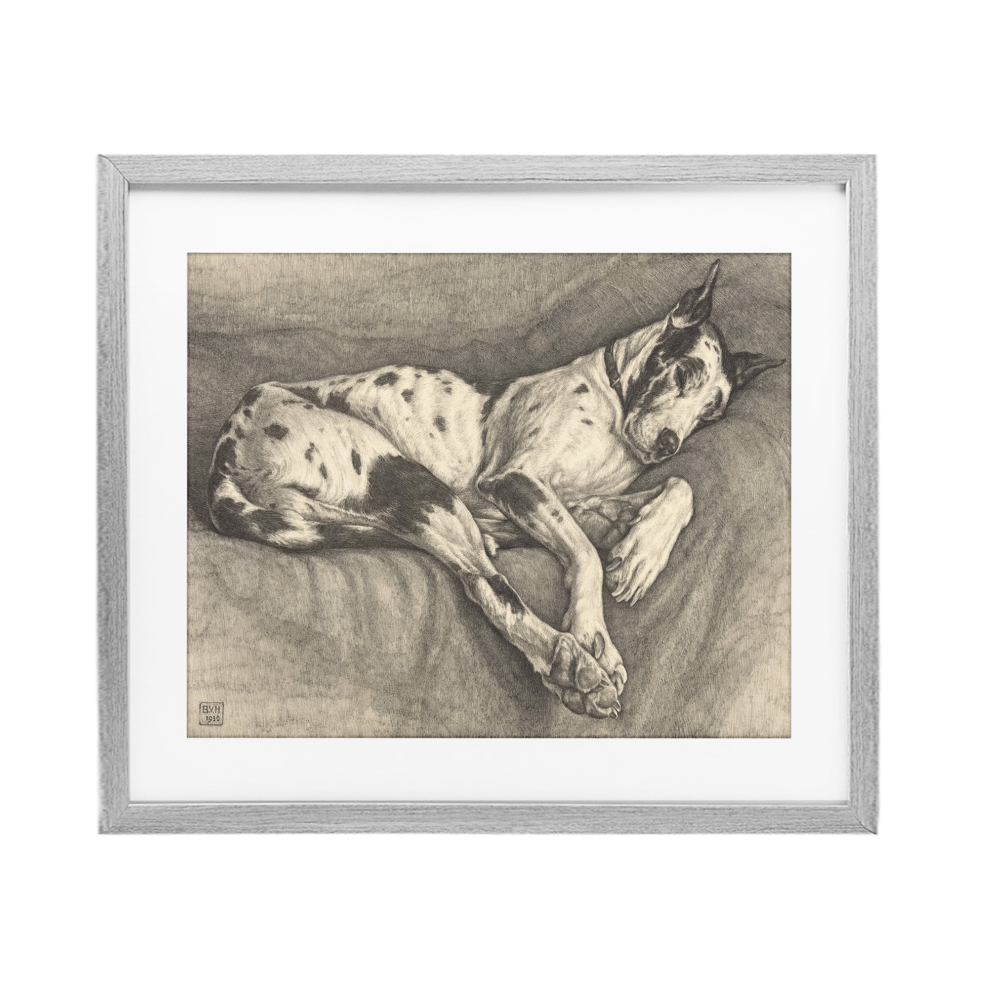 Stupell Industries Sleeping Hound Drawing Gray Framed Print Under Glass, design by Bertha Van Hasselt