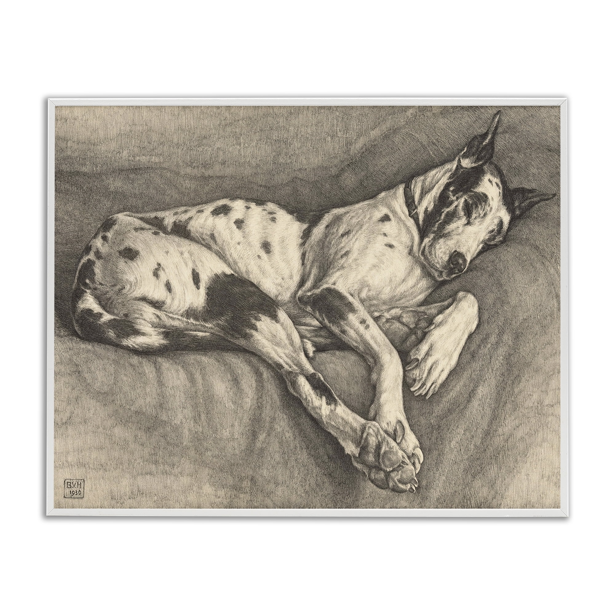 Stupell Industries Sleeping Hound Drawing White Framed Giclee Art, design by Bertha Van Hasselt