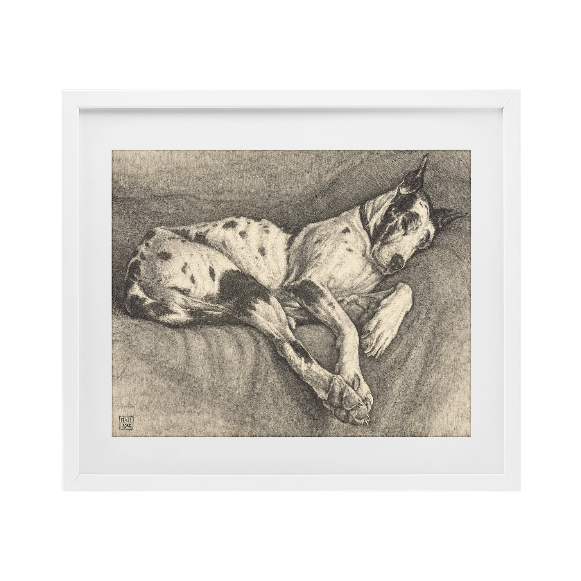 Stupell Industries Sleeping Hound Drawing White Framed Print Under Glass, design by Bertha Van Hasselt