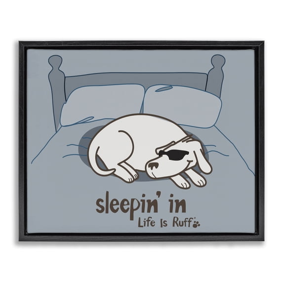 Stupell Industries Traditional Sleeping In Dog Black Floating Frame Canvas Art, 21 x 17, by LIR