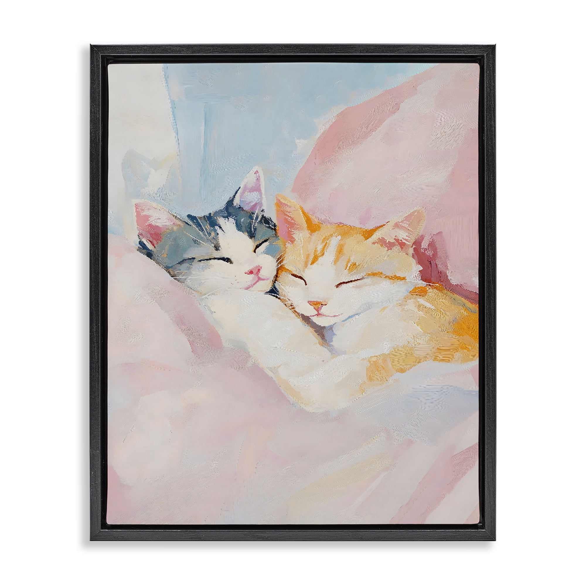 Stupell Industries Sleeping Kittens Embrace Black Framed Floater Canvas Wall Art, design by The Prints Vibe