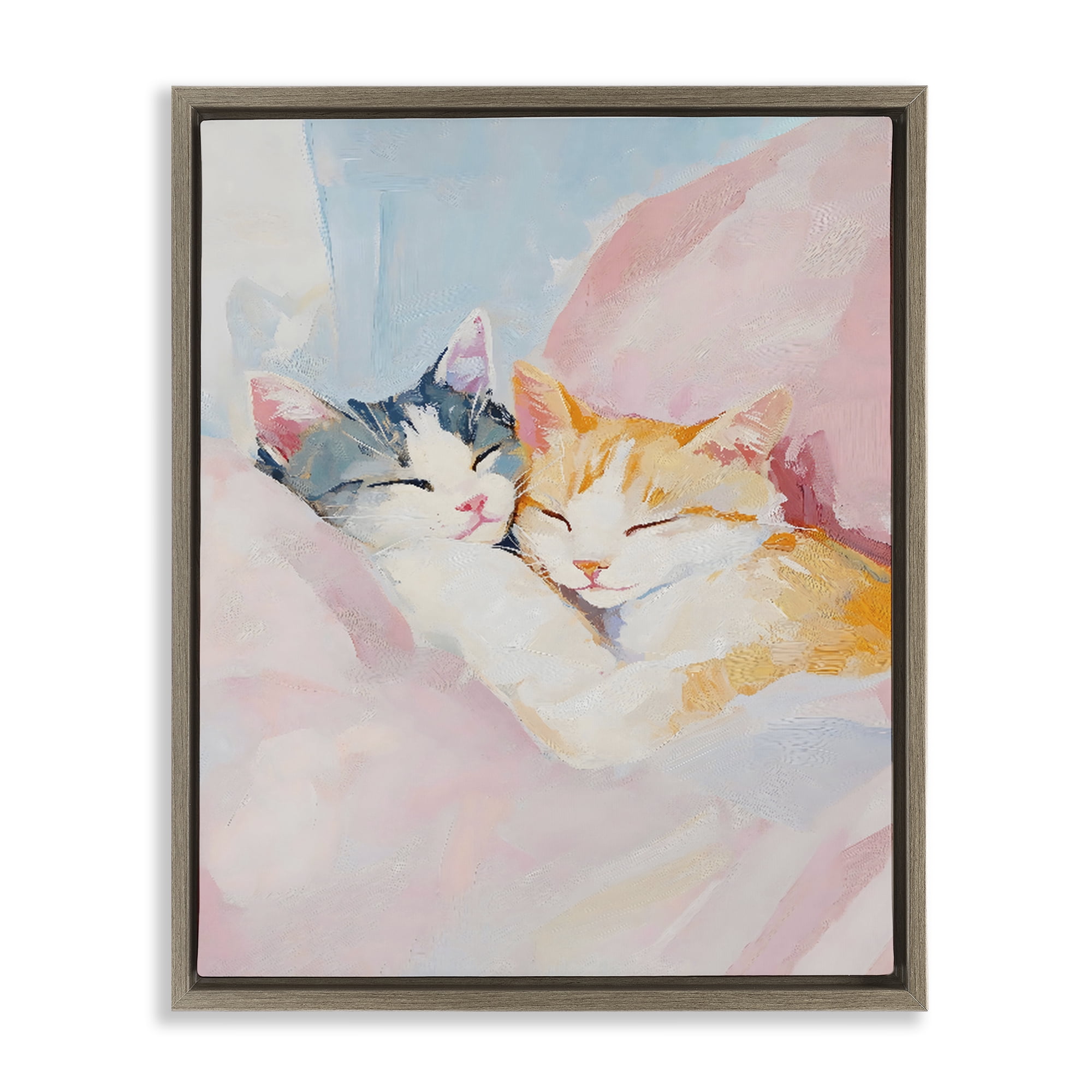 Stupell Industries Sleeping Kittens Embrace Brown Framed Floater Canvas Wall Art, design by The Prints Vibe