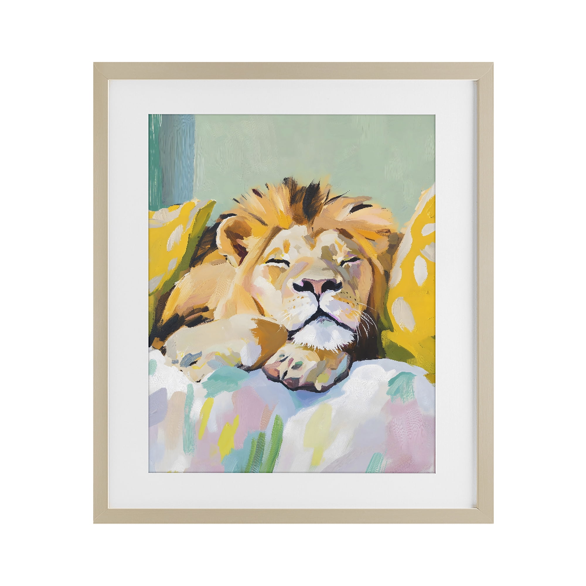 Stupell Industries Sleeping Lion on Pastel Pillows Birch Framed Print Under Glass, design by The Prints Vibe