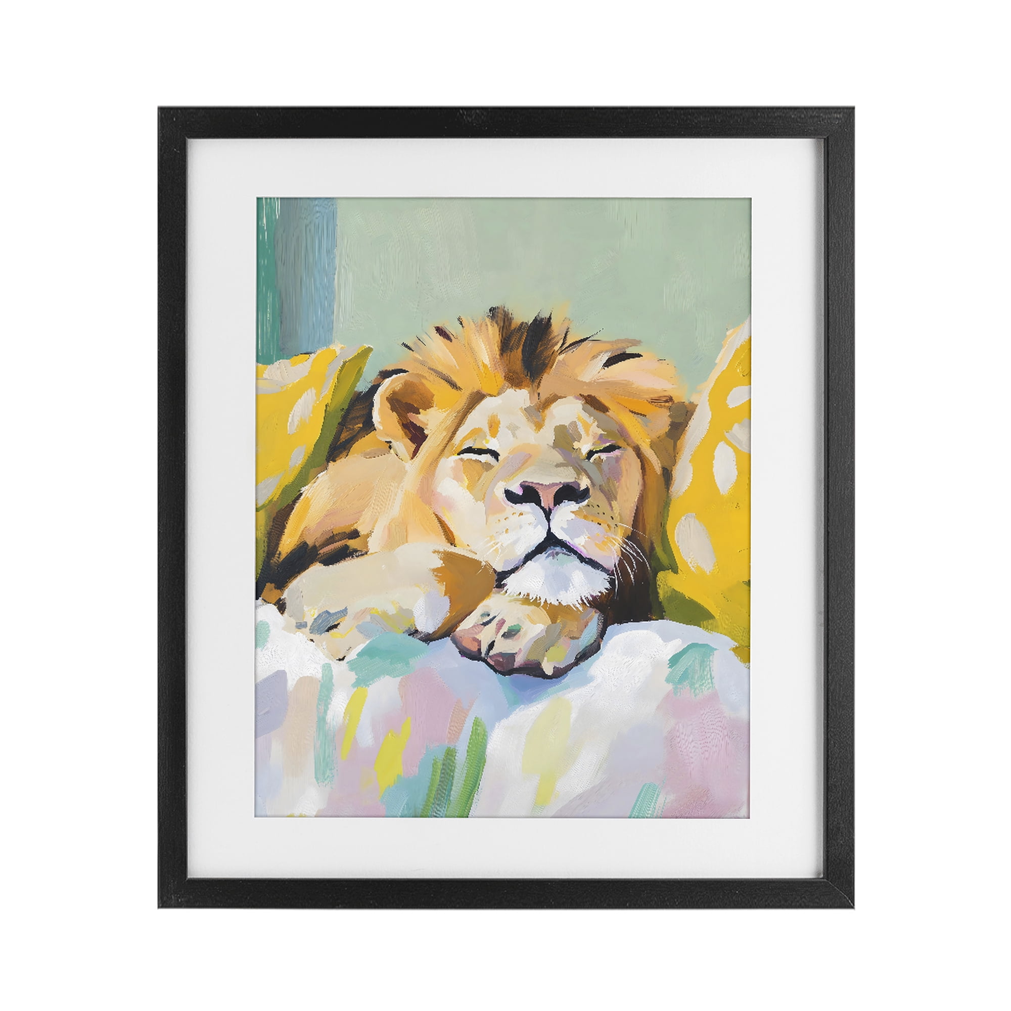 Stupell Industries Sleeping Lion on Pastel Pillows Black Framed Print Under Glass, design by The Prints Vibe
