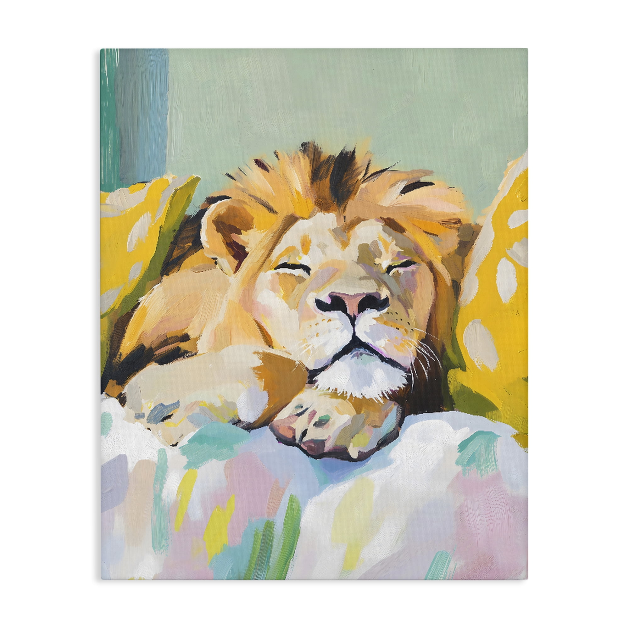 Stupell Industries Sleeping Lion on Pastel Pillows Canvas Wall Art, design by The Prints Vibe