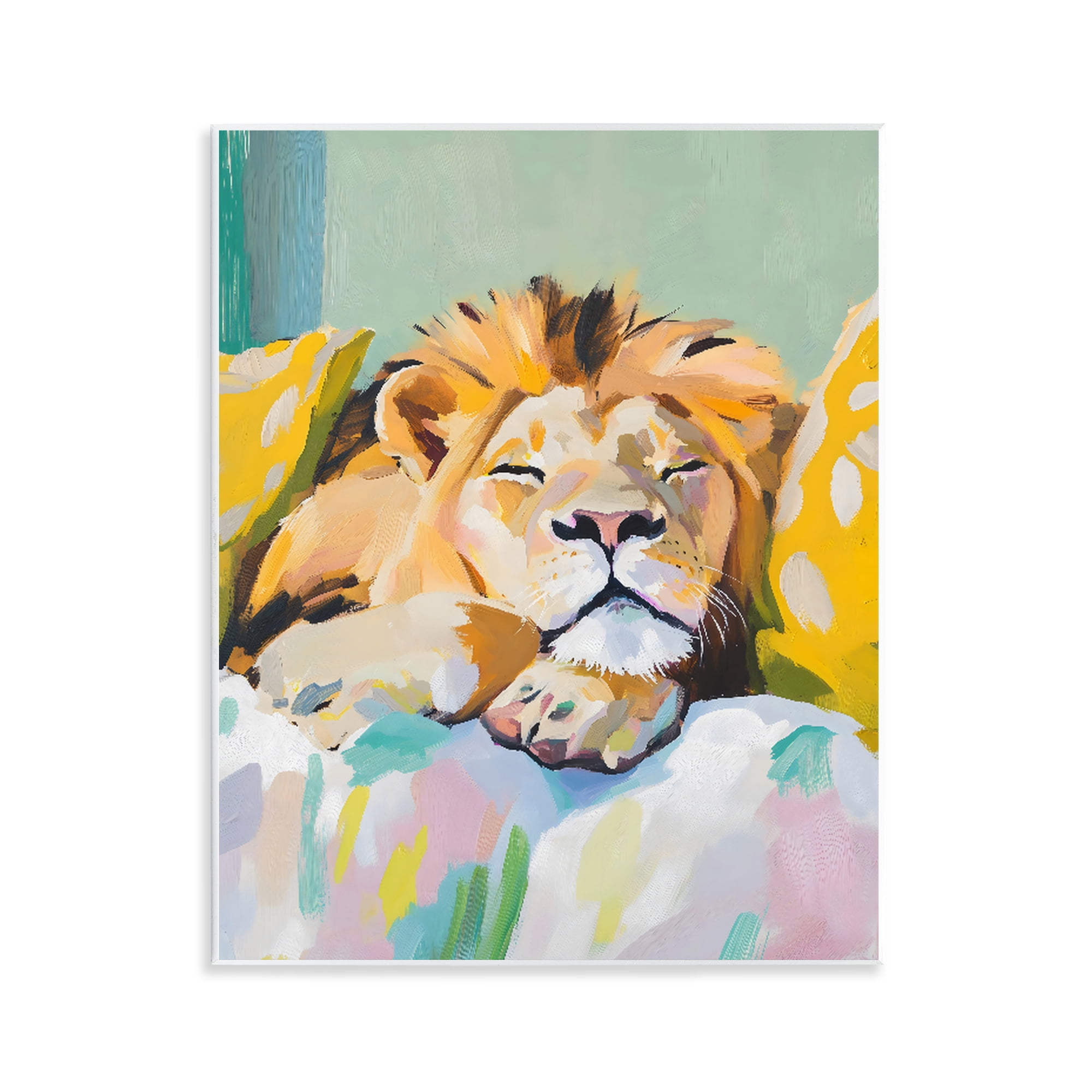 Stupell Industries Sleeping Lion on Pastel Pillows Wall Plaque Art, design by The Prints Vibe