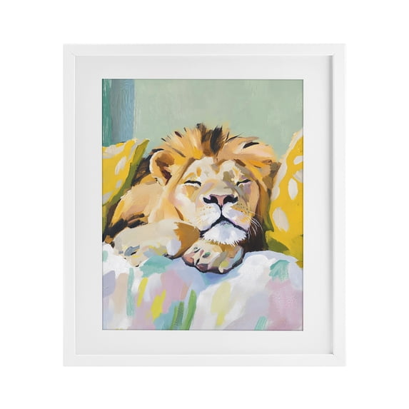 Stupell Industries Cottage Sleeping Lion on Pastel Pillows White Framed Print Under Glass, 13 x 16, by The Prints Vibe