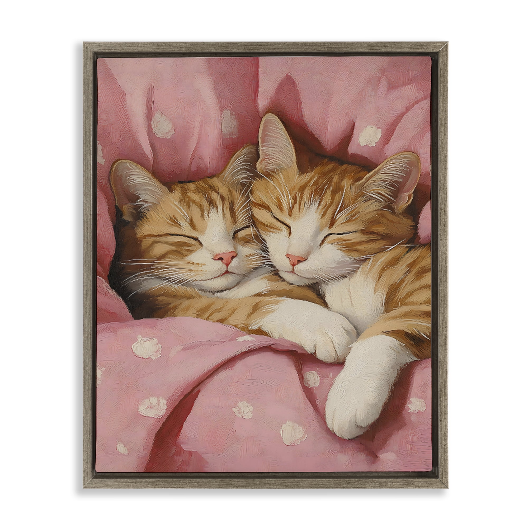 Stupell Industries Sleeping Orange Cats Embrace Brown Framed Floater Canvas Wall Art, design by The Prints Vibe