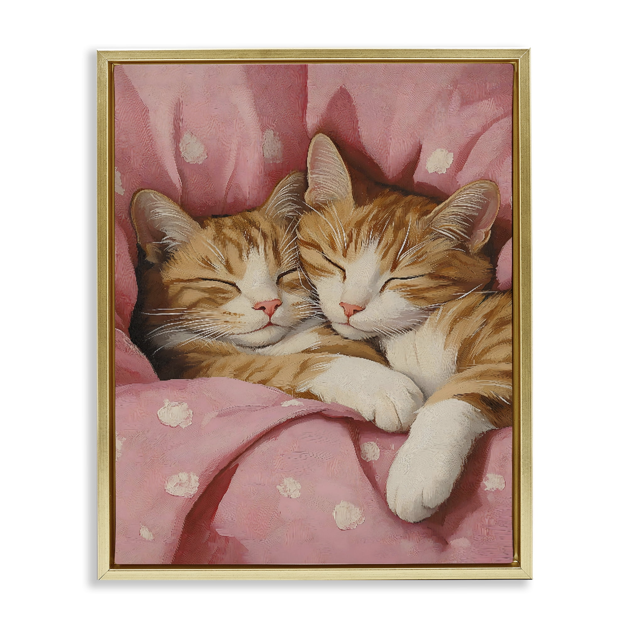 Stupell Industries Sleeping Orange Cats Embrace Gold Framed Floater Canvas Wall Art, design by The Prints Vibe
