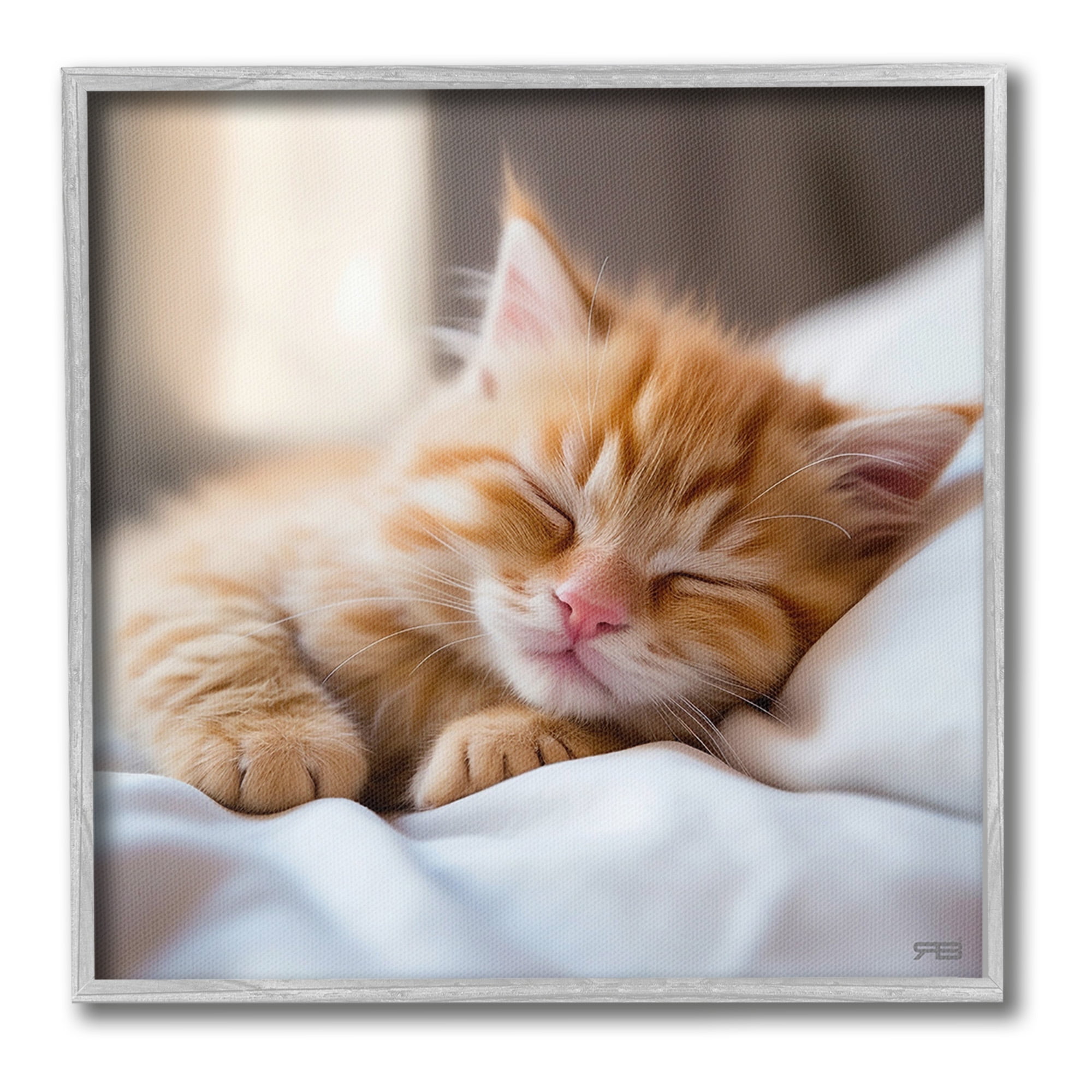 Stupell Industries Sleeping Orange Kitten Animals & Insects Painting Gray Framed Art Print Wall Art, 17 x 17