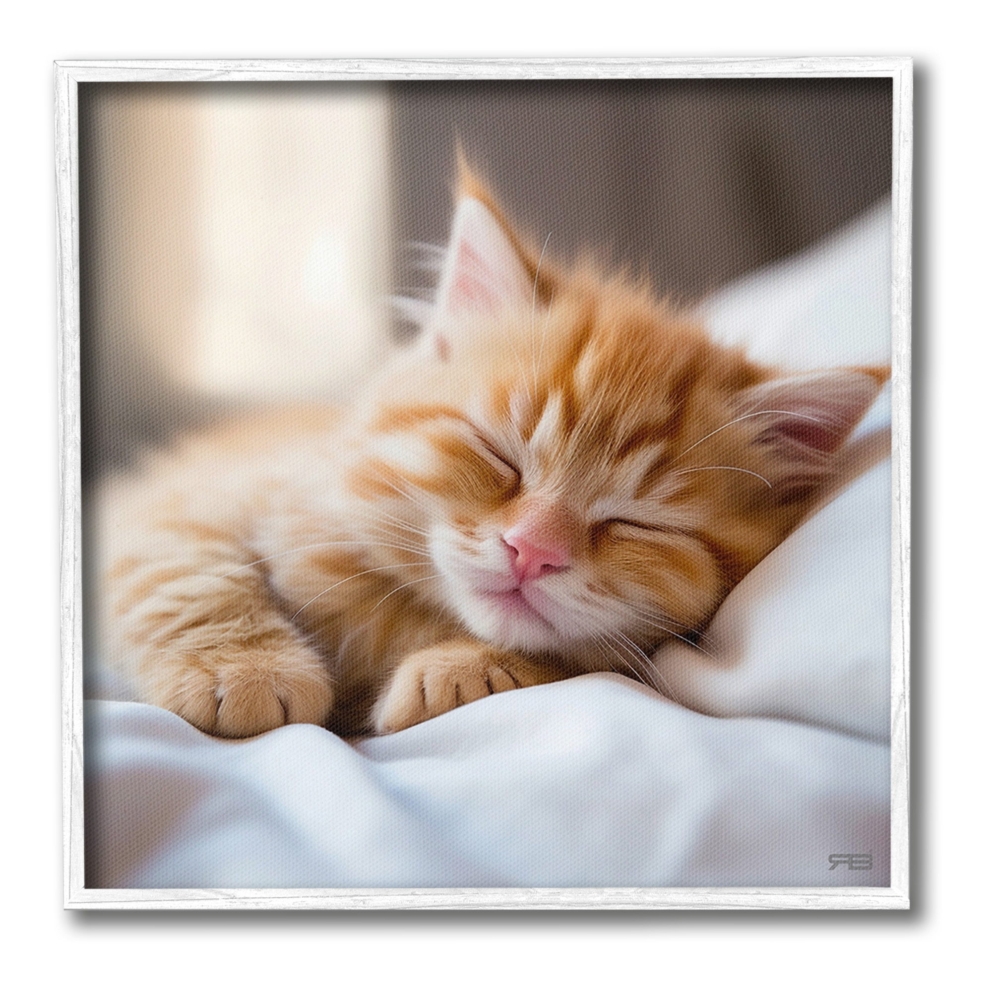 Stupell Industries Sleeping Orange Kitten Animals & Insects Painting White Framed Art Print Wall Art, 17 x 17
