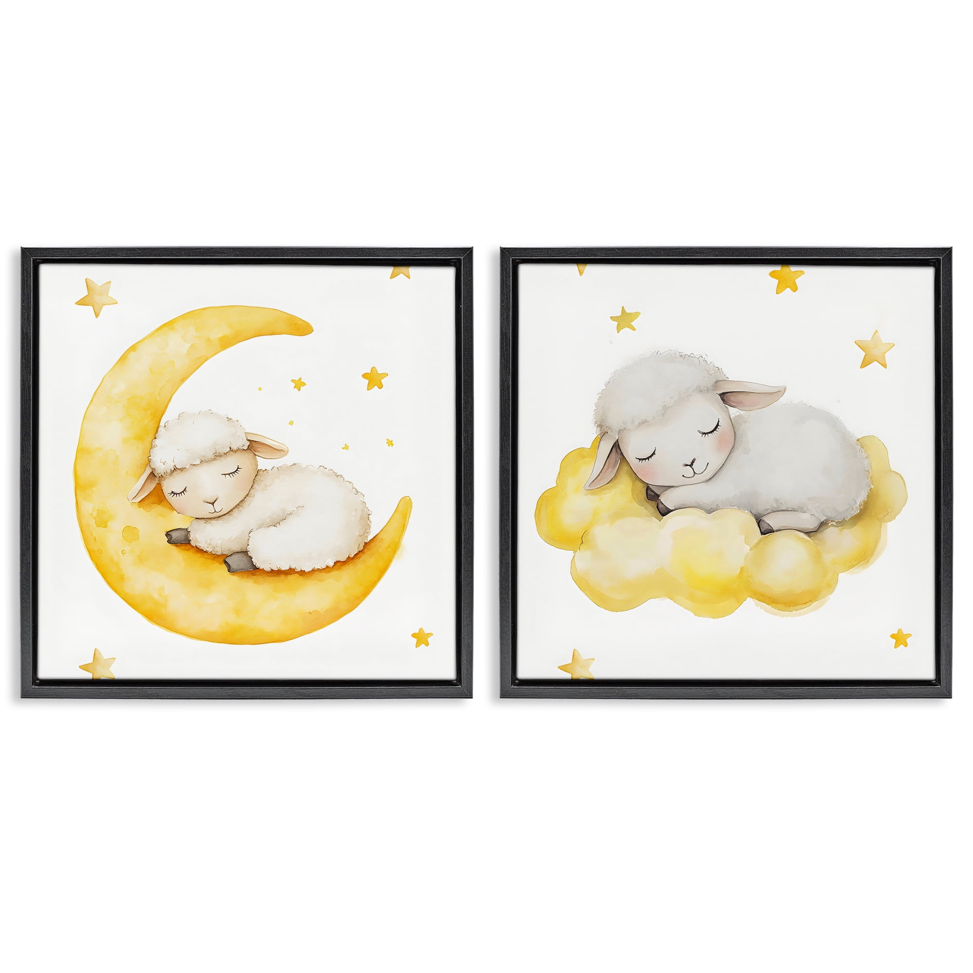 Stupell Industries Sleeping Sheep Cloud and Moon 2 Piece Black Framed Floater Canvas Set, design by LSR Design Studio
