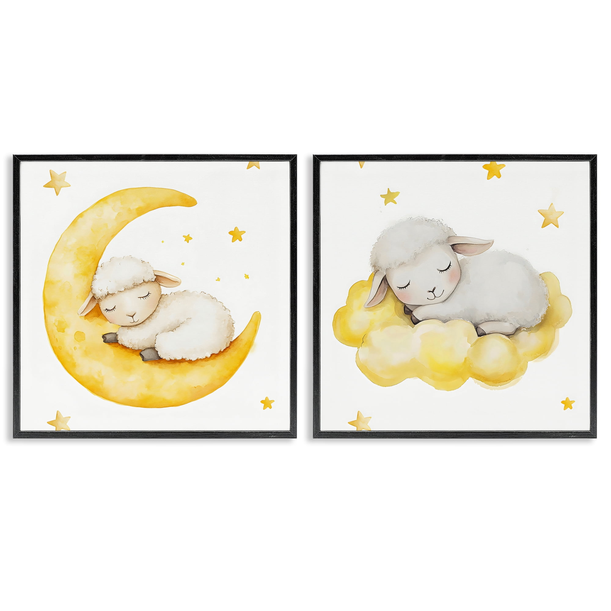 Stupell Industries Sleeping Sheep Cloud and Moon 2 Piece Black Framed Giclee Art Set, design by LSR Design Studio