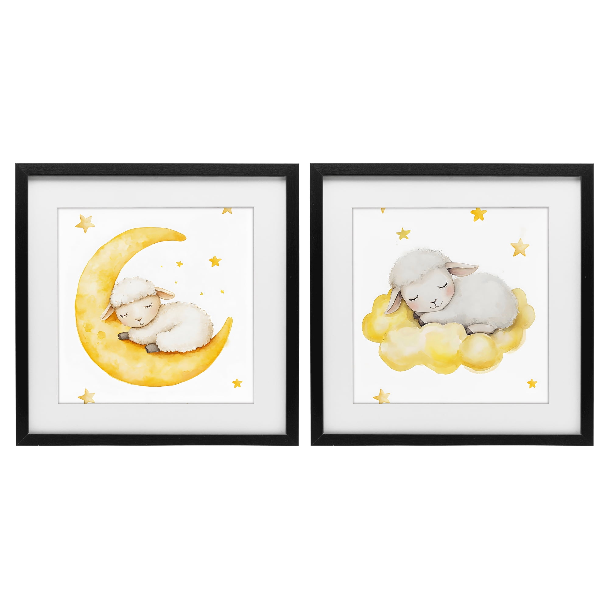 Stupell Industries Sleeping Sheep Cloud and Moon 2 Piece Black Framed Print Under Glass Set, design by LSR Design Studio