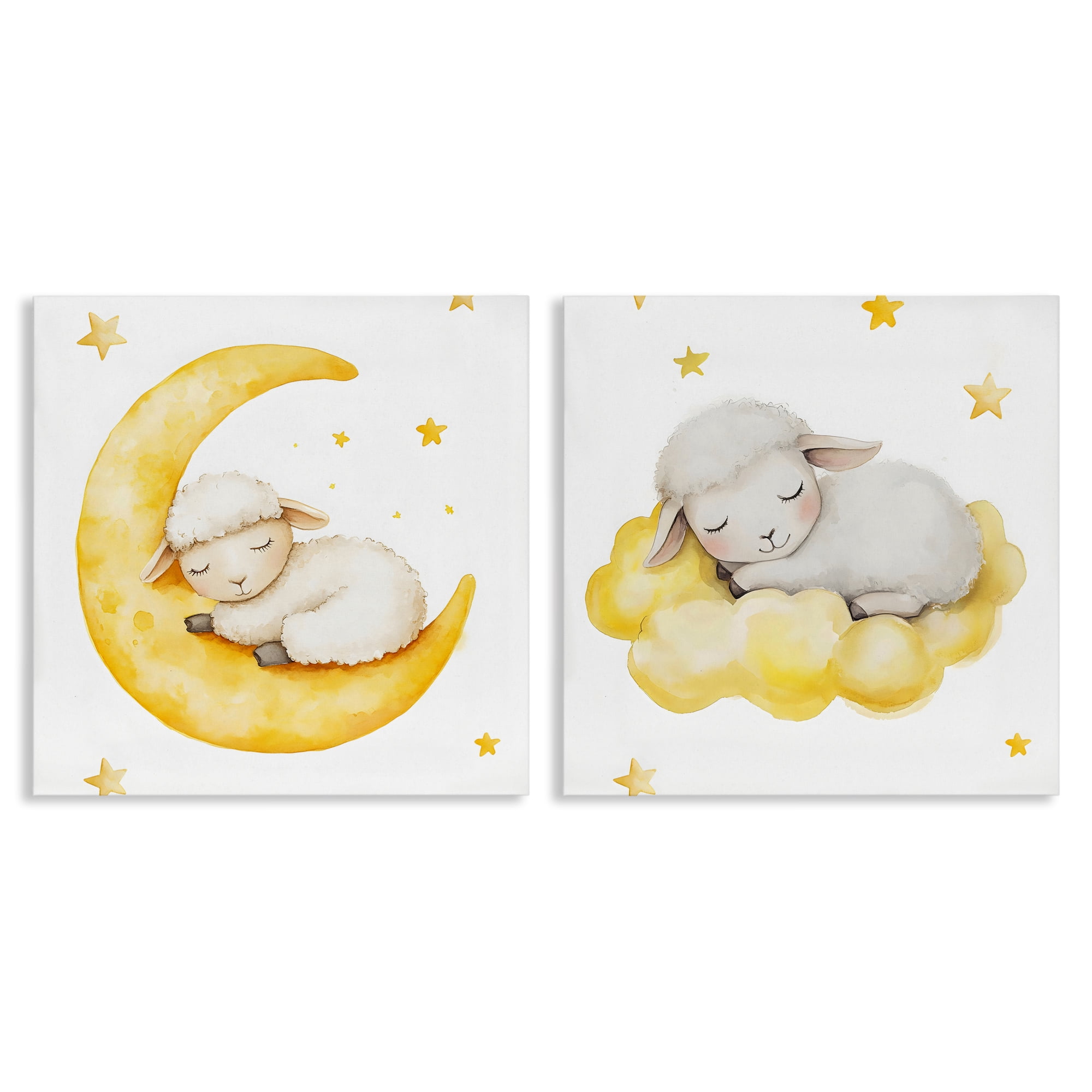 Stupell Industries Sleeping Sheep Cloud and Moon 2 Piece Canvas Wall Art Set, design by LSR Design Studio
