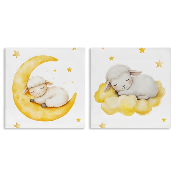 Stupell Industries Cottage Sleeping Sheep Cloud and Moon 2pc Canvas Art Set, 17 x 17 each, by LSR Design Studio