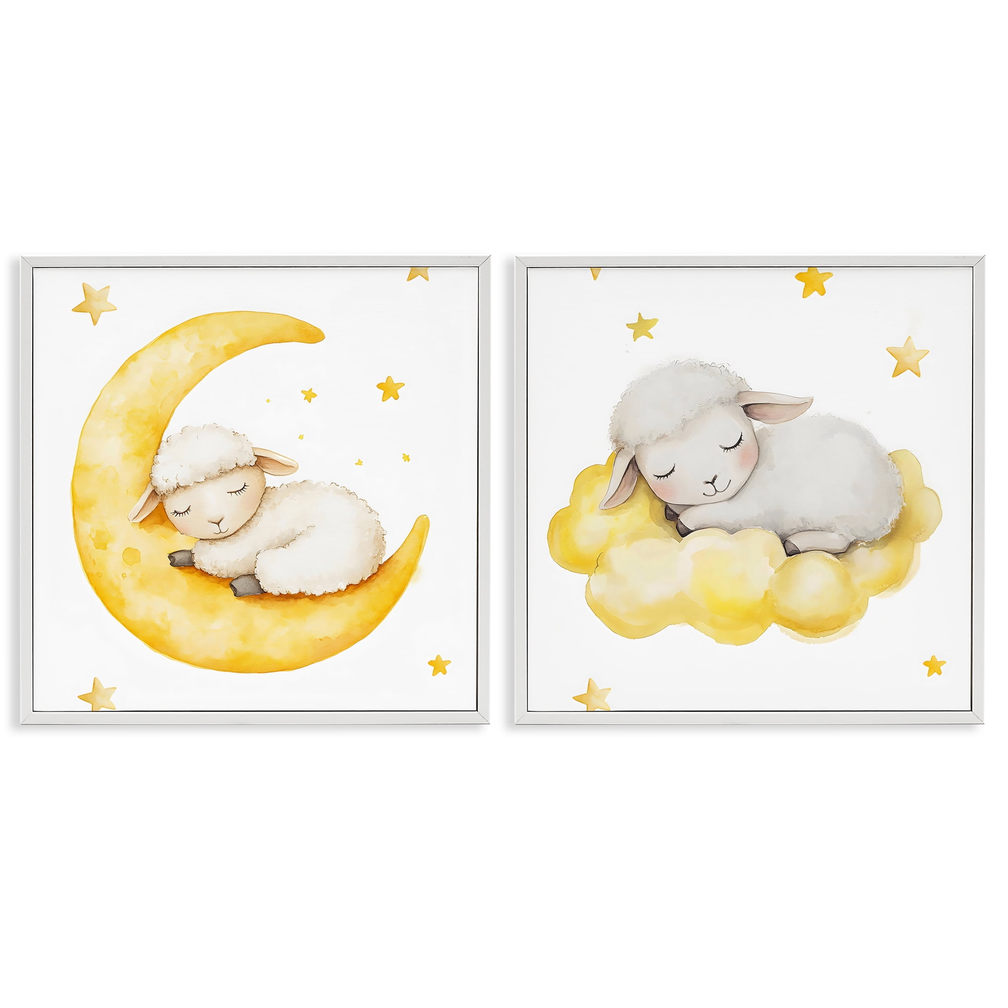 Stupell Industries Sleeping Sheep Cloud and Moon 2 Piece White Framed Giclee Art Set, design by LSR Design Studio