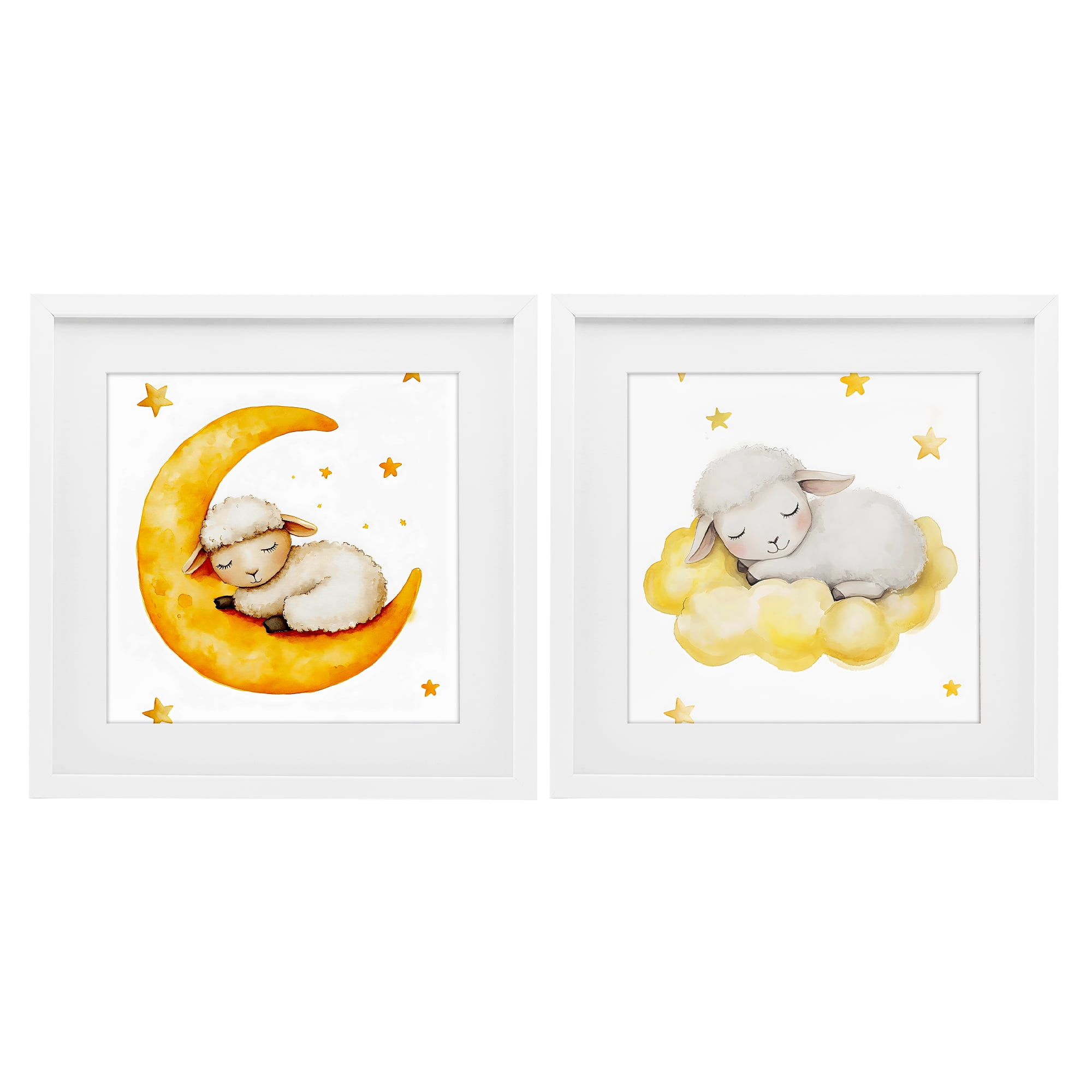 Stupell Industries Sleeping Sheep Cloud and Moon 2 Piece White Framed Print Under Glass Set, design by LSR Design Studio