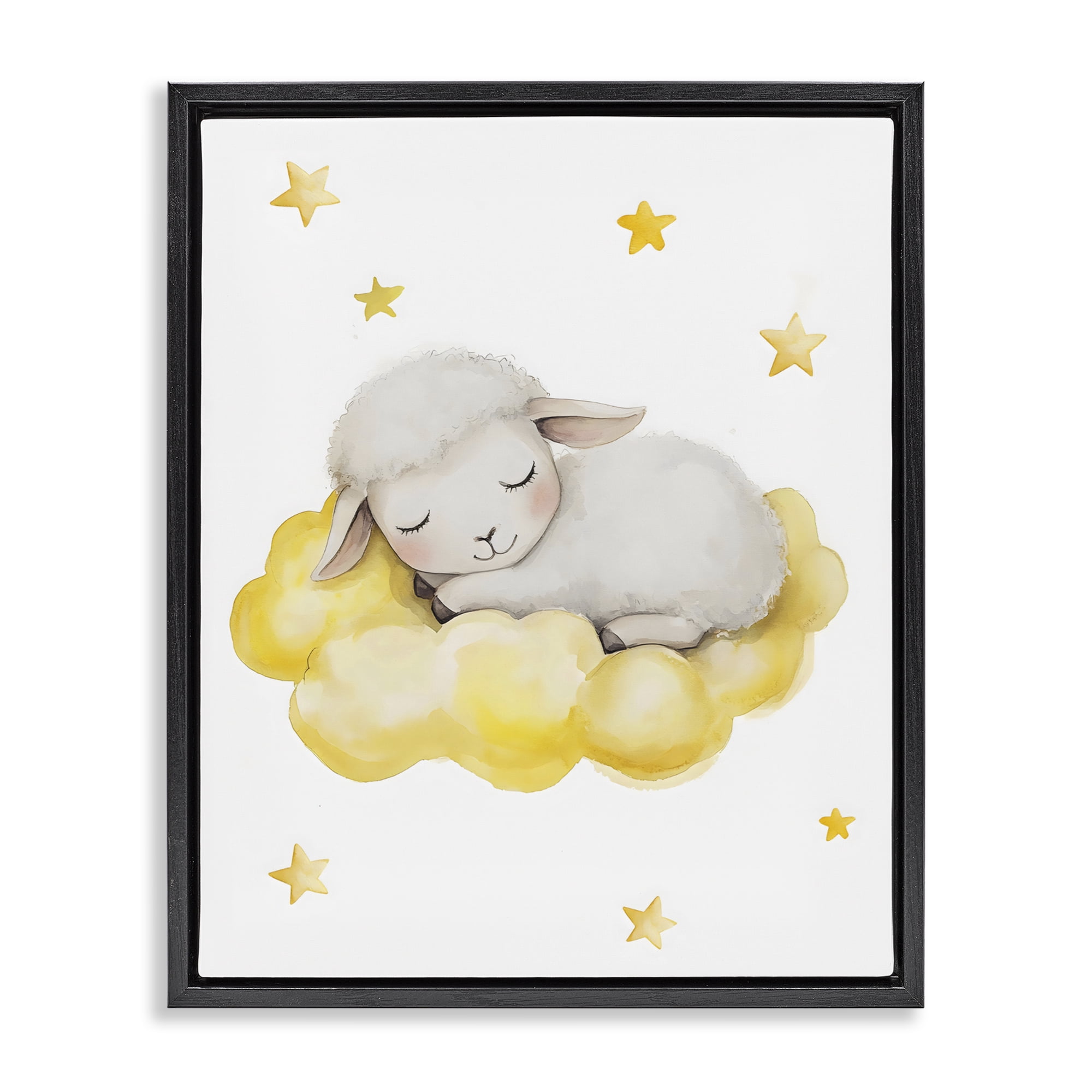 Stupell Industries Sleeping Sheep on Yellow Cloud Black Framed Floater Canvas Wall Art, design by LSR Design Studio