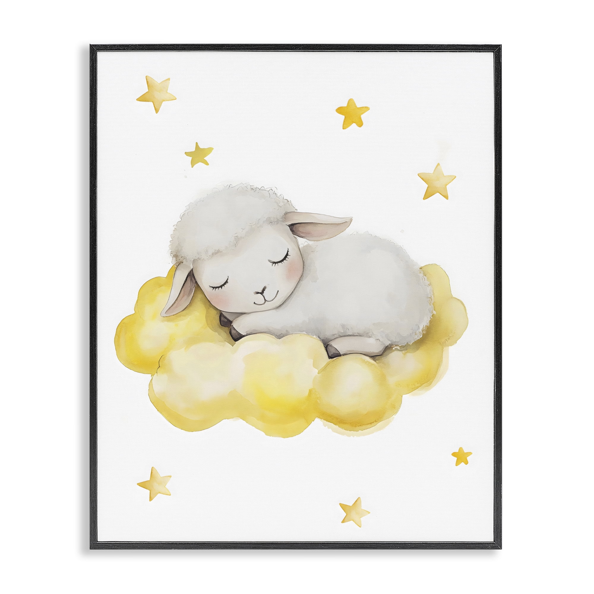 Stupell Industries Sleeping Sheep on Yellow Cloud Black Framed Giclee Art, design by LSR Design Studio