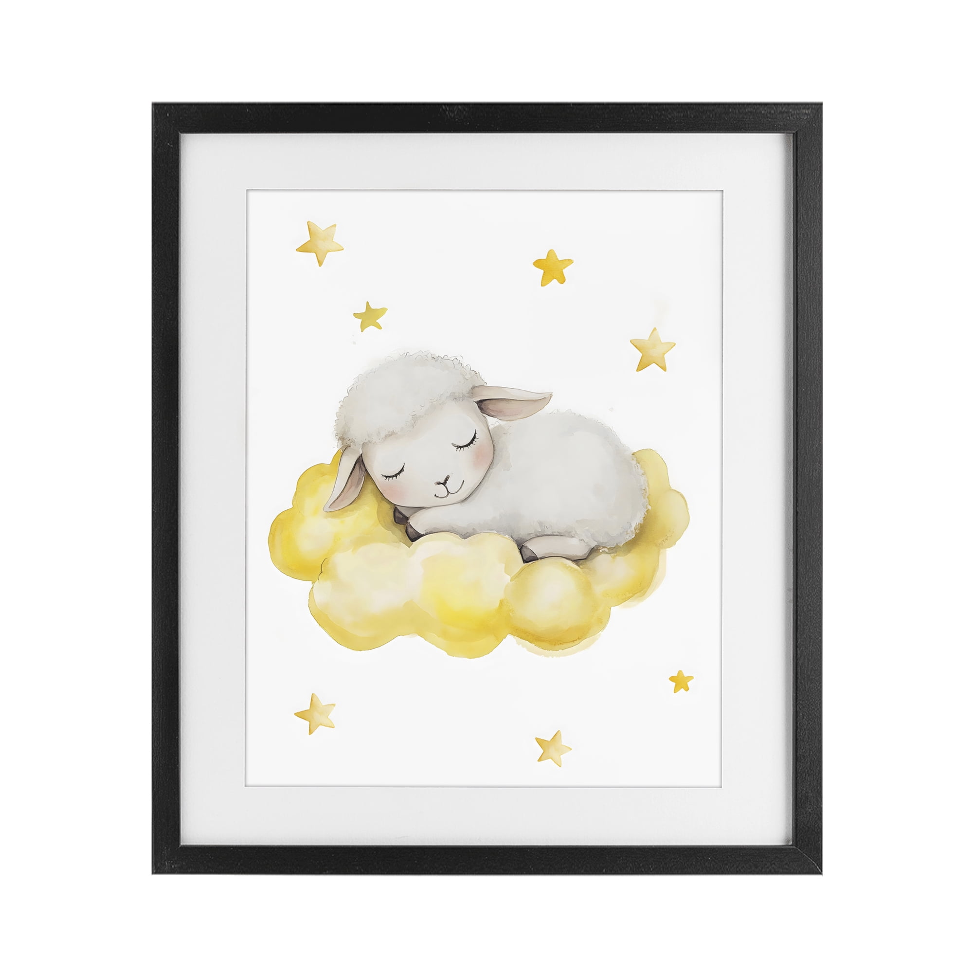 Stupell Industries Sleeping Sheep on Yellow Cloud Black Framed Print Under Glass, design by LSR Design Studio