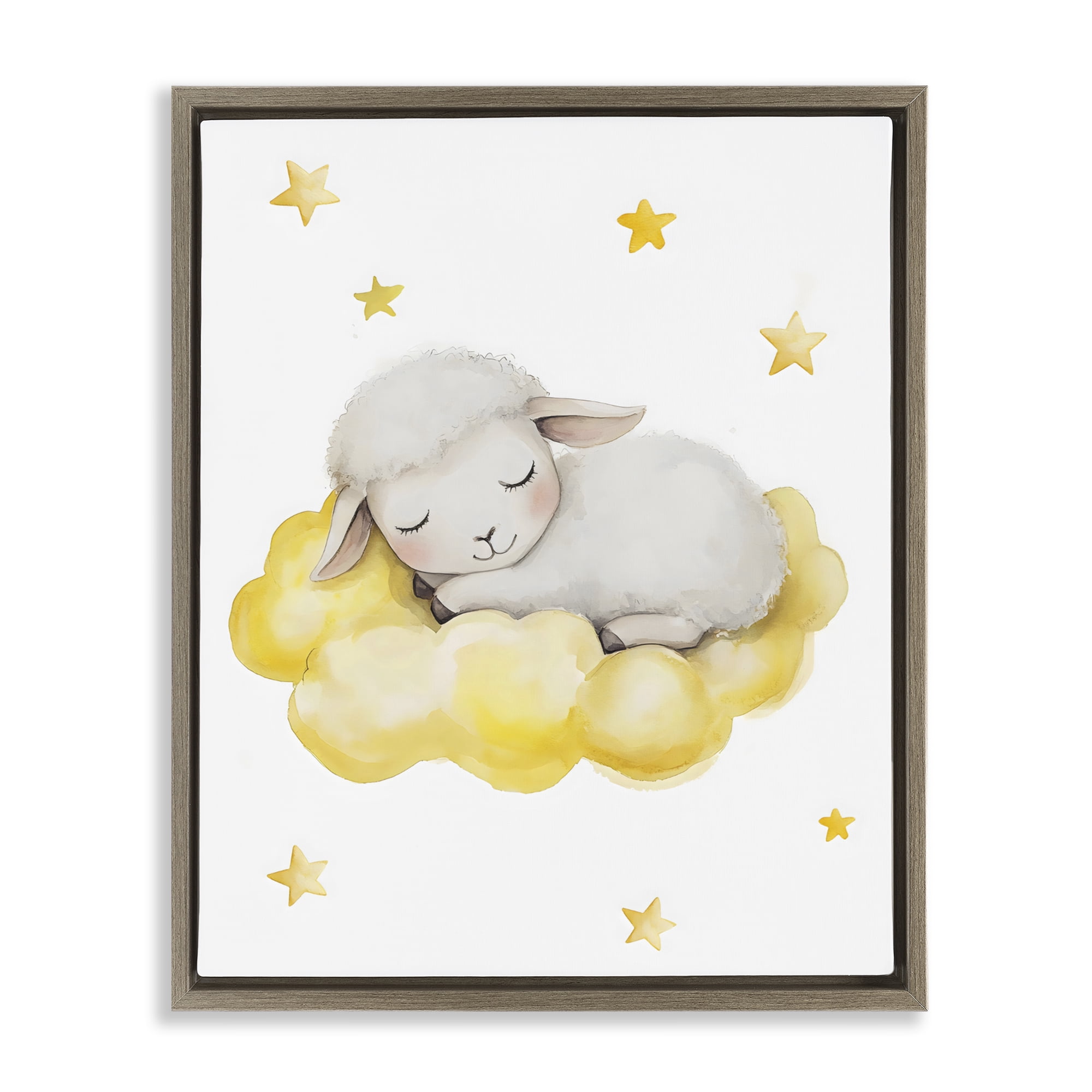 Stupell Industries Sleeping Sheep on Yellow Cloud Brown Framed Floater Canvas Wall Art, design by LSR Design Studio
