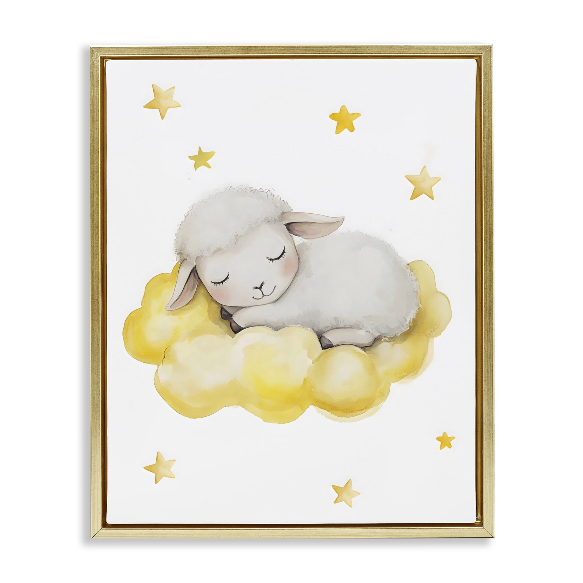 Stupell Industries Sleeping Sheep on Yellow Cloud Gold Framed Floater Canvas Wall Art, design by LSR Design Studio