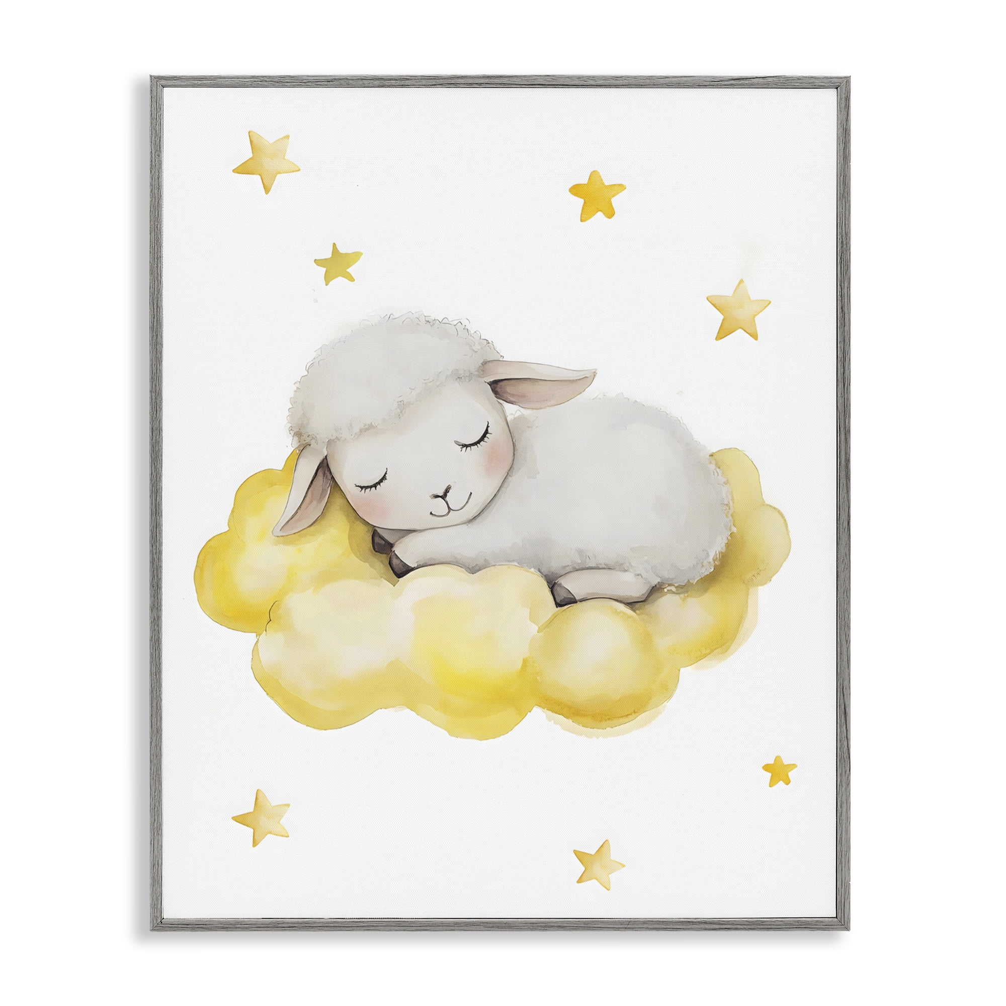 Stupell Industries Sleeping Sheep on Yellow Cloud Gray Framed Giclee Art, design by LSR Design Studio
