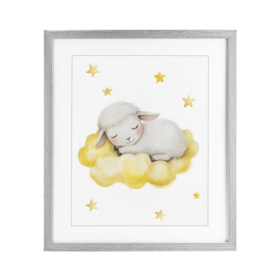 Stupell Industries Eclectic Sleeping Sheep on Yellow Cloud Gray Framed Print Under Glass, 17 x 21, by LSR Design Studio